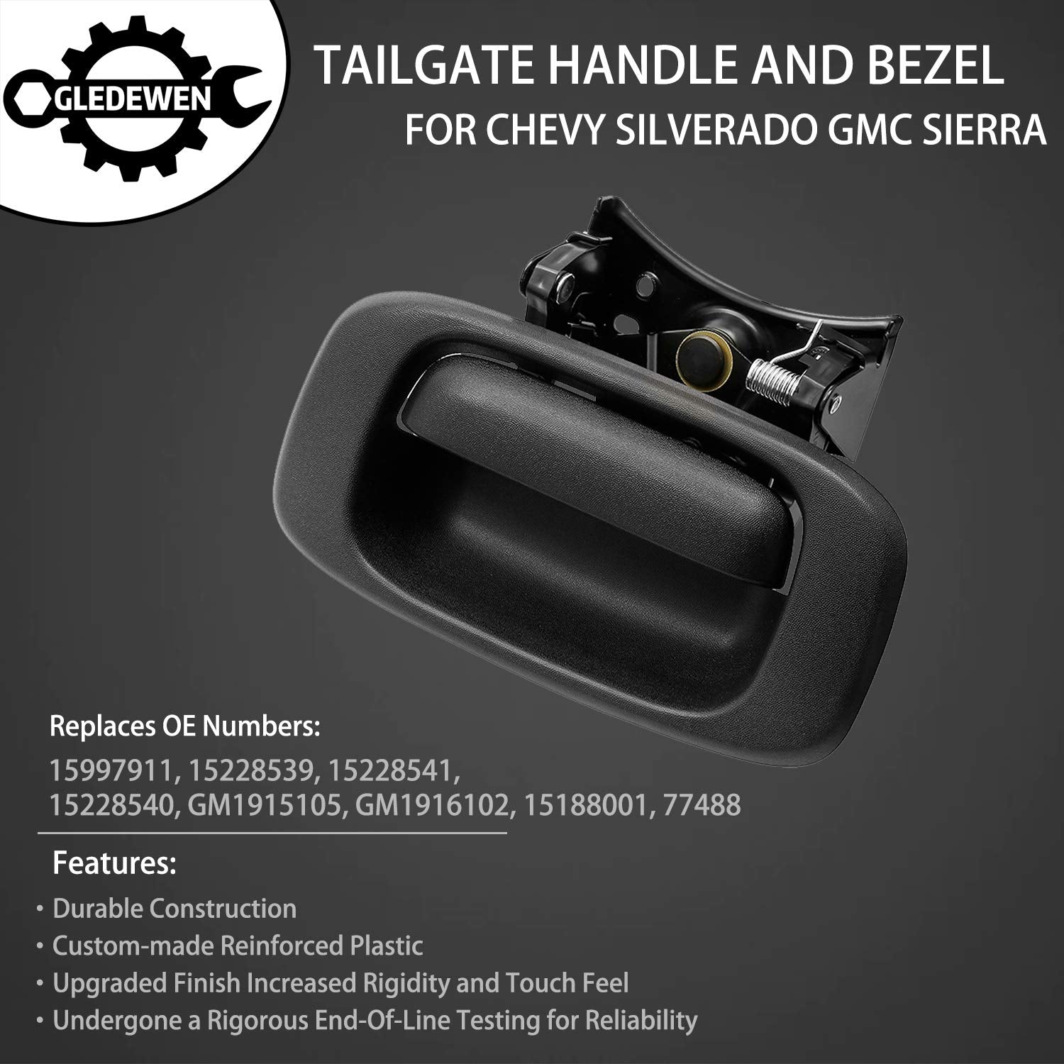 Tailgate Handle Latch And Bezel Trim With Rod Clips | For 1999-2007 Chevy Silverado Gmc Sierra 1500 2500 3500 | Replaces# 15997911, 15228539, 15228541, 15228540