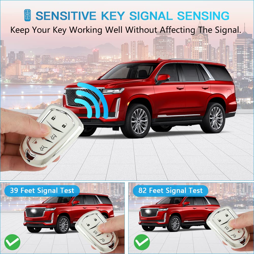 1797 Key Fob Cover For Cadillac Escalade 2015 - 2020 Accessories Car Remote Key Chain Case Shell Protector 6 Button White Silver Tpu