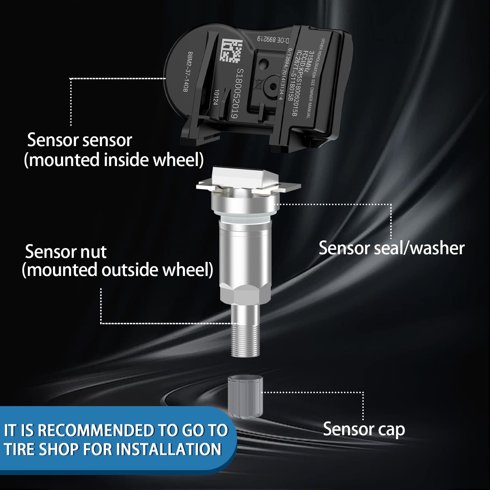 GEARMEISTER TPMS Sensor, 433MHz Tire Pressure Monitoring System Fit for Tesla Model S, Model 3, Model X Replacement Tire Pressur