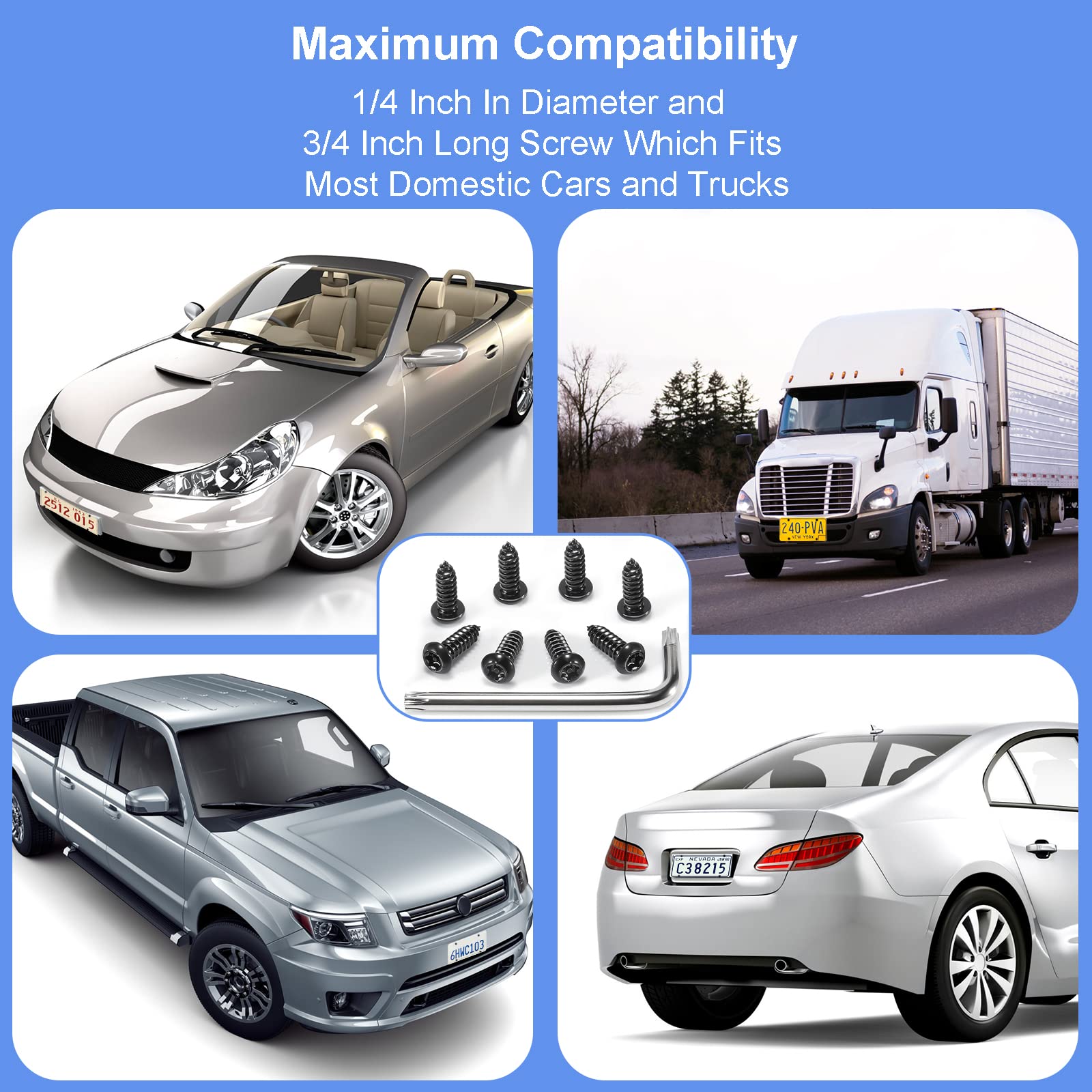 8 Sets Anti-Theft Stainless Steel License Plate Fasteners