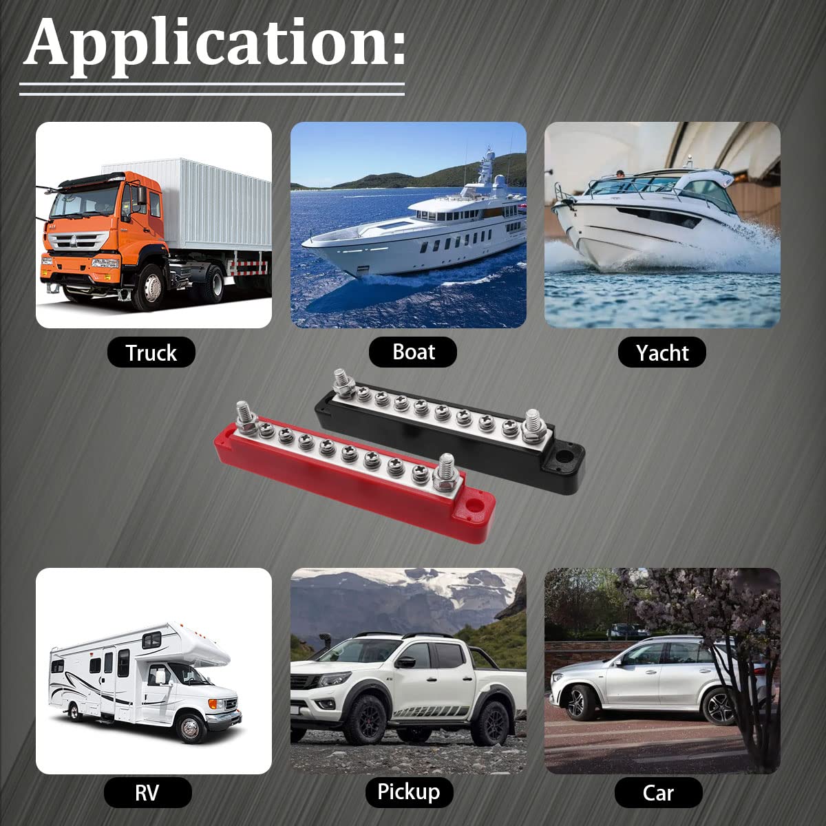 Seamaka (Red+Black) Power Distribution Terminal Block With Cover With 2 X 1/4'(M6) Terminal Studs,8 X M4 Terminal Screws,Battery Bus Bar With Ring Terminals For Car Boat Marine O-038-10-A