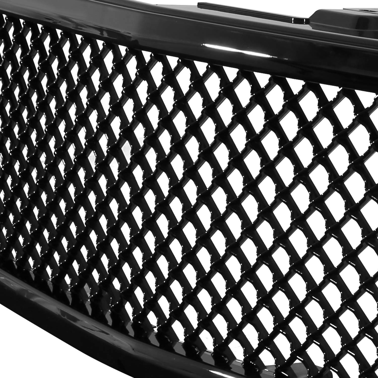 Spec-D Tuning Mesh Abs Glossy Black Front Hood Grille 1Pc Compatible With 2007-2013 Chevy Silverado 1500