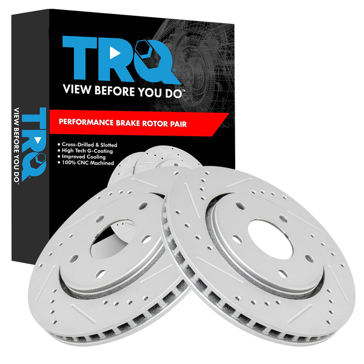 Trq Front Performance Brake Rotor Drilled Slotted Pair Set For 2012-2014 Cargo Van / 2008-2016 Grand Caravan / 2009-2013 Journey