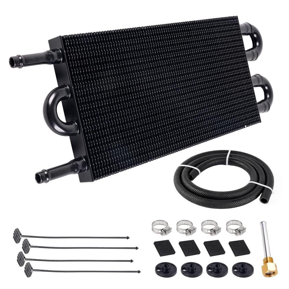 Bartoo Universal 5/16'' Transmission Oil Cooler Kit, Aluminium Alloy 4 Pass Tube And Fin Oil Cooler Kit(Black)