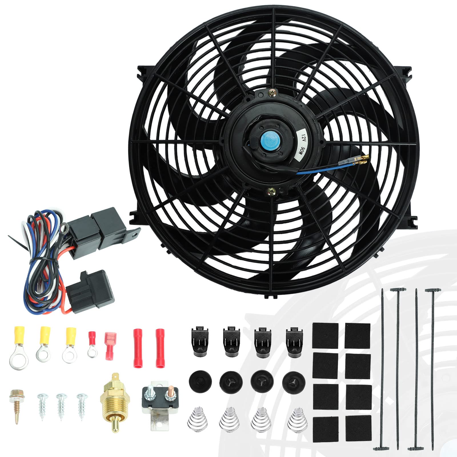 Blackhorse-Racing 14'' Universal Electric Radiator Cooling Fans + Thermostat Relay & Mount Kit