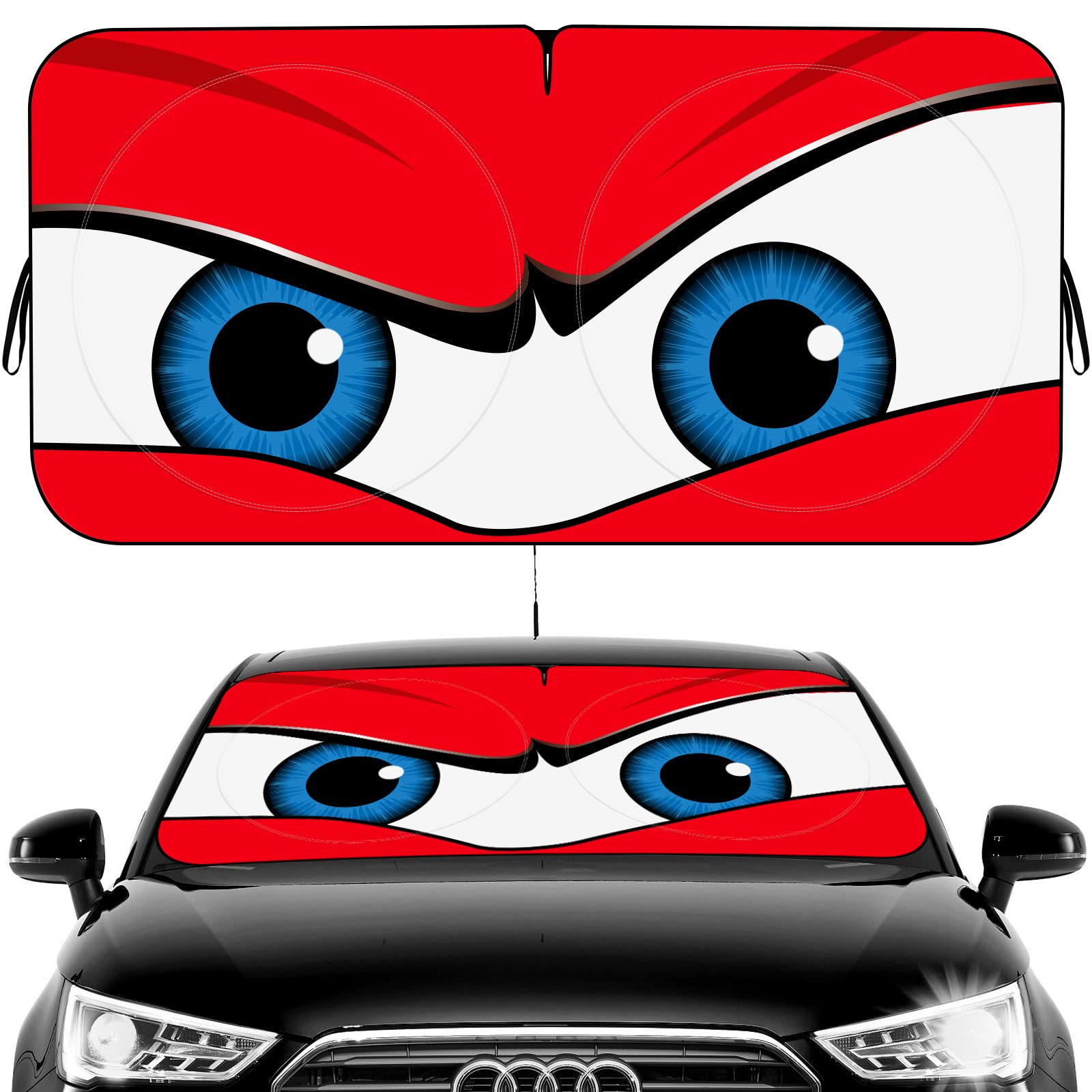Car Windshield Sun Shade, Funny Car Eyes Sun Visor - Wear-Resistant Black Tape, Foldable 59'X27.5'/63''X31.5''