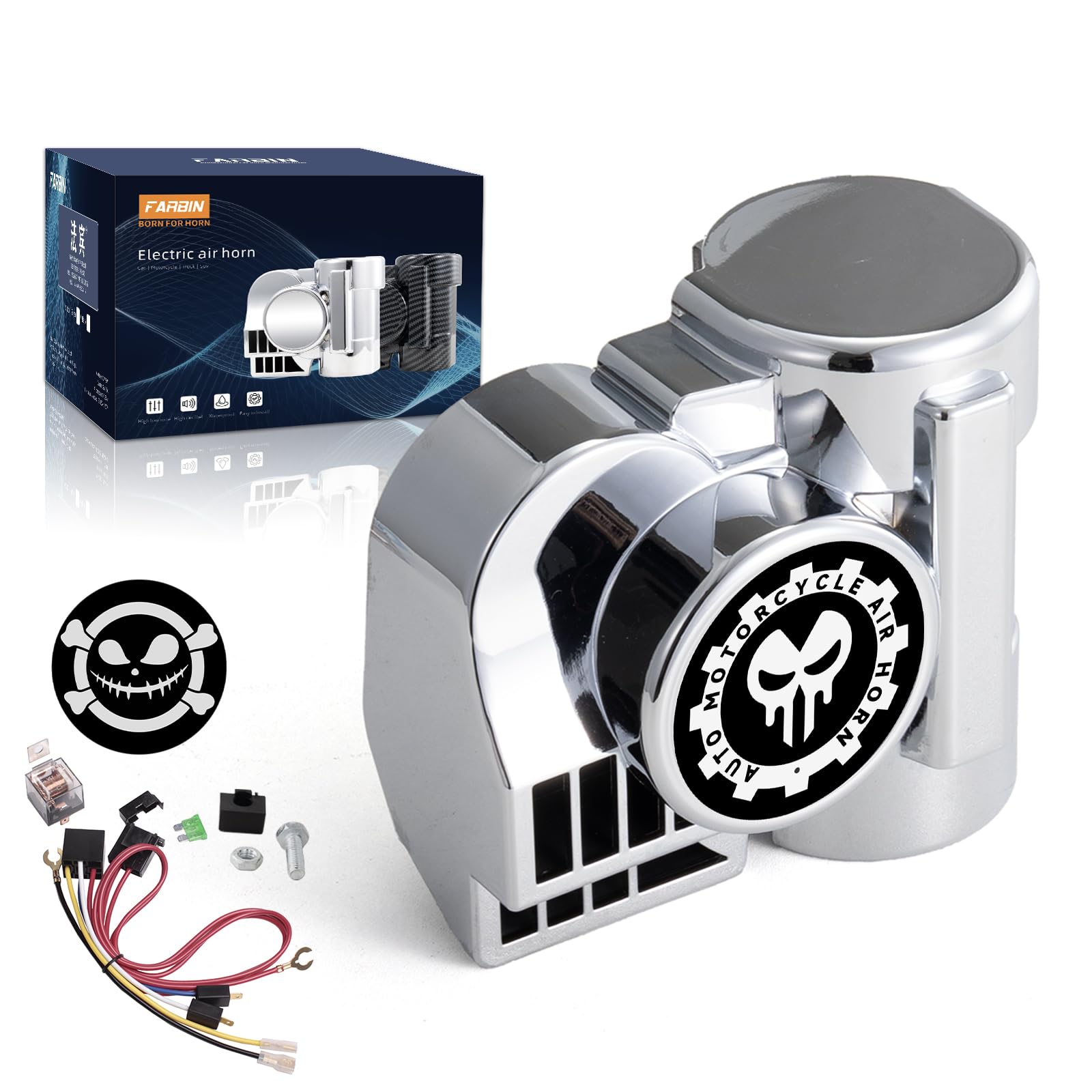 FARBIN Air Horn for Cars Trucks Motorcycle with Horn Cover Silver 12V 150DB Train Sound Car Horn Kit Super Loud Horns for Motorb