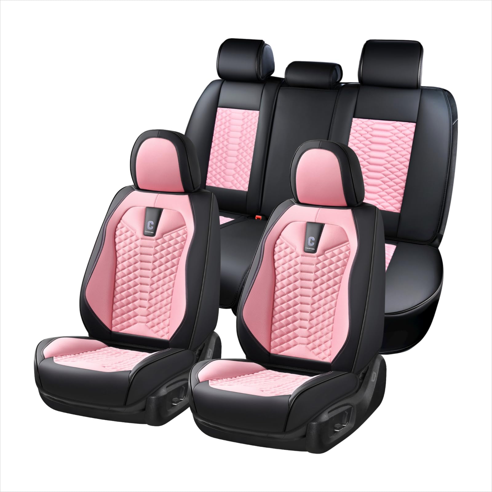 Coverado Car Seat Covers Full Set, 5 Seats Universal Seat Covers For Cars, Breathable Fabric& Faux Leather Auto Seat Cushions, F
