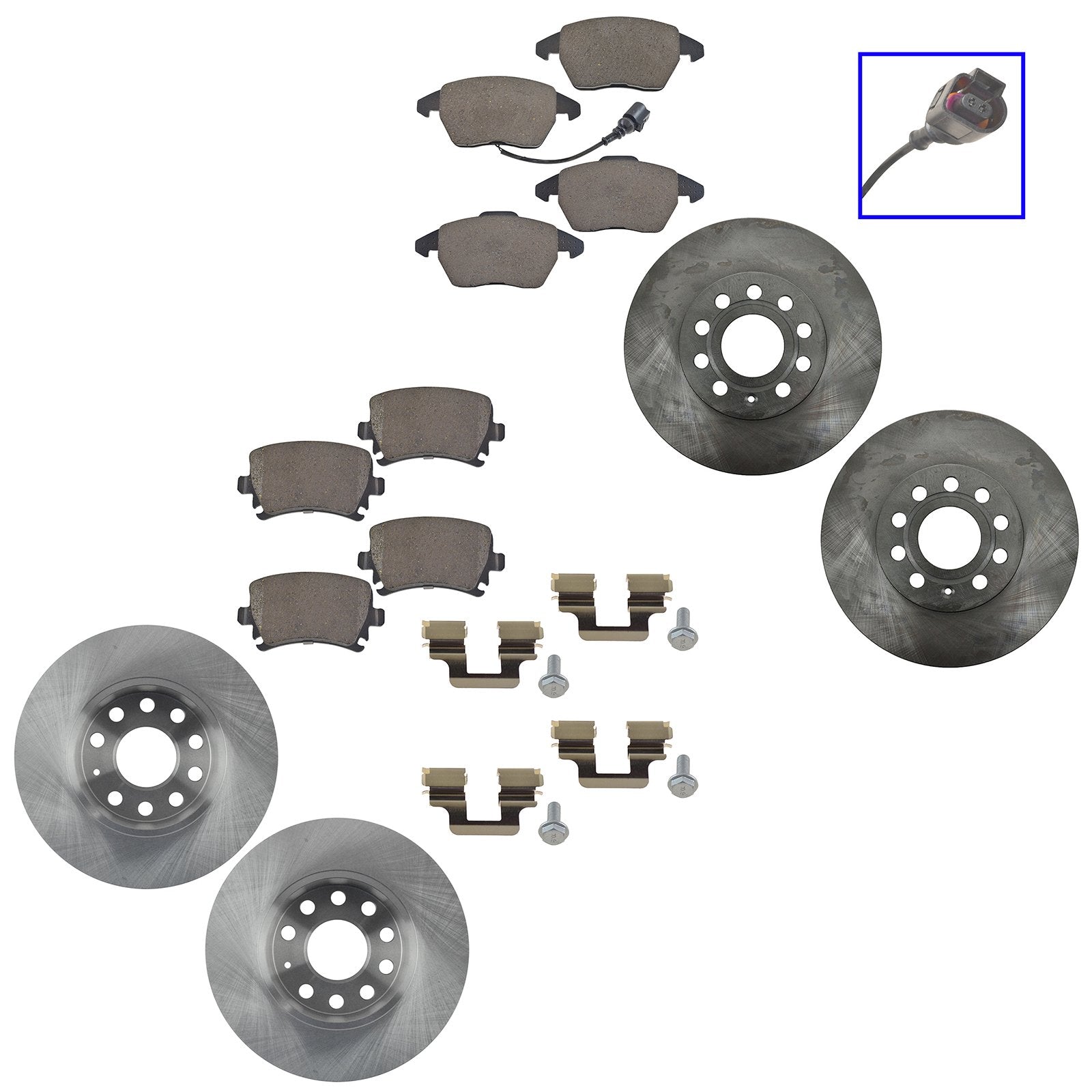 Trq Front & Rear Brake Pad & Rotor Kit Ceramic Compatible With 2005-2010 Volkswagen Jetta 2008 Rabbit