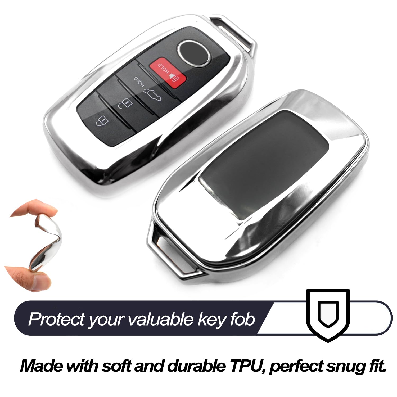 MECHCOS Compatible with Toyota Tacoma Venza Corolla Grand Highlander Prius Land Cruiser Sienna Sequoia Tundra Crown RAV4 Prime Silver TPU Key Fob Cover Case Remote Holder Protector Sleeve Accessories