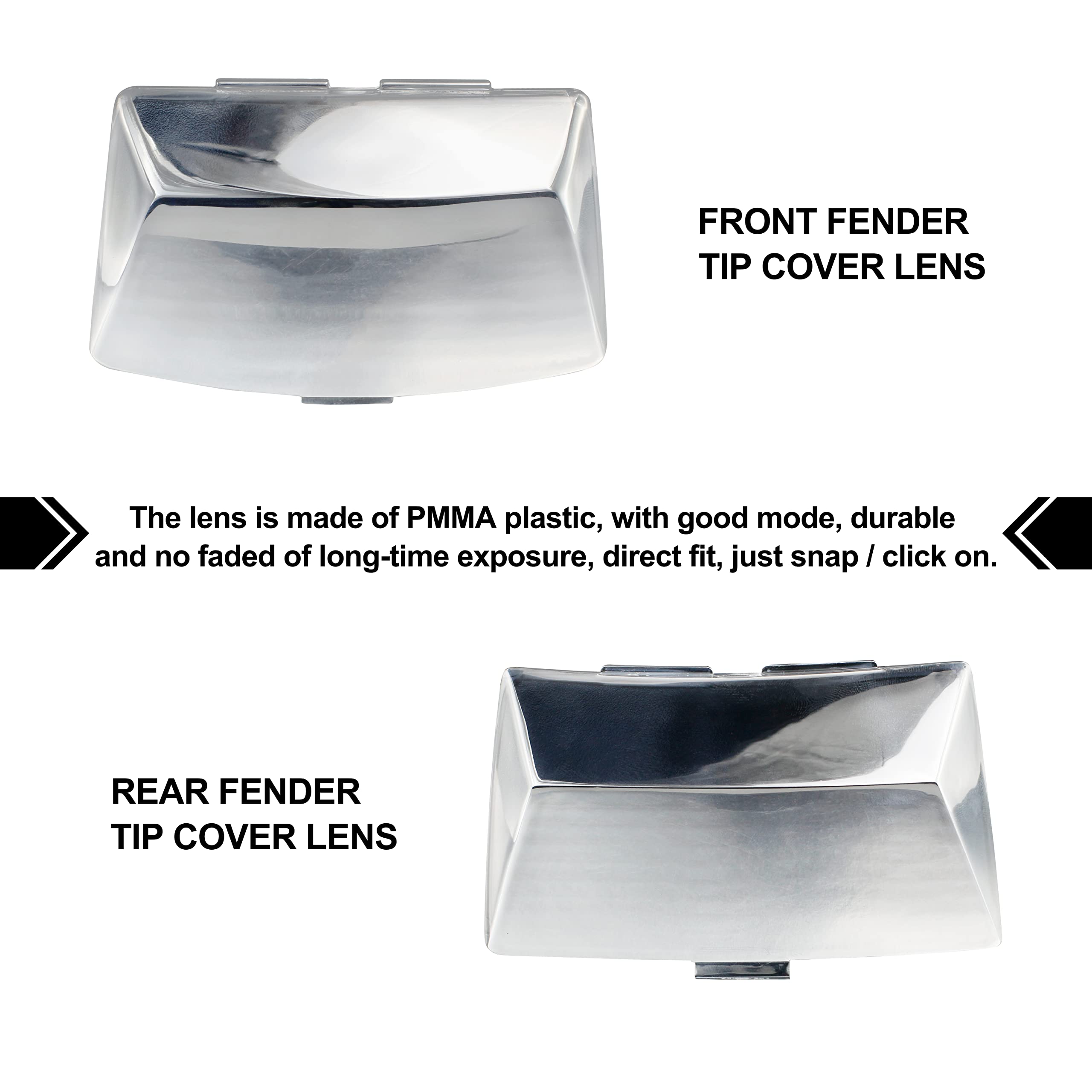 Nthreeauto Front Rear Chrome Fender Light Lens Fender Tips Mud Guards Covers W/Led Bulbs Compatible With Harley Electra Glide Ultra Classic Road King Softail Flhr Flstc Flhtc(Mirror Shell)