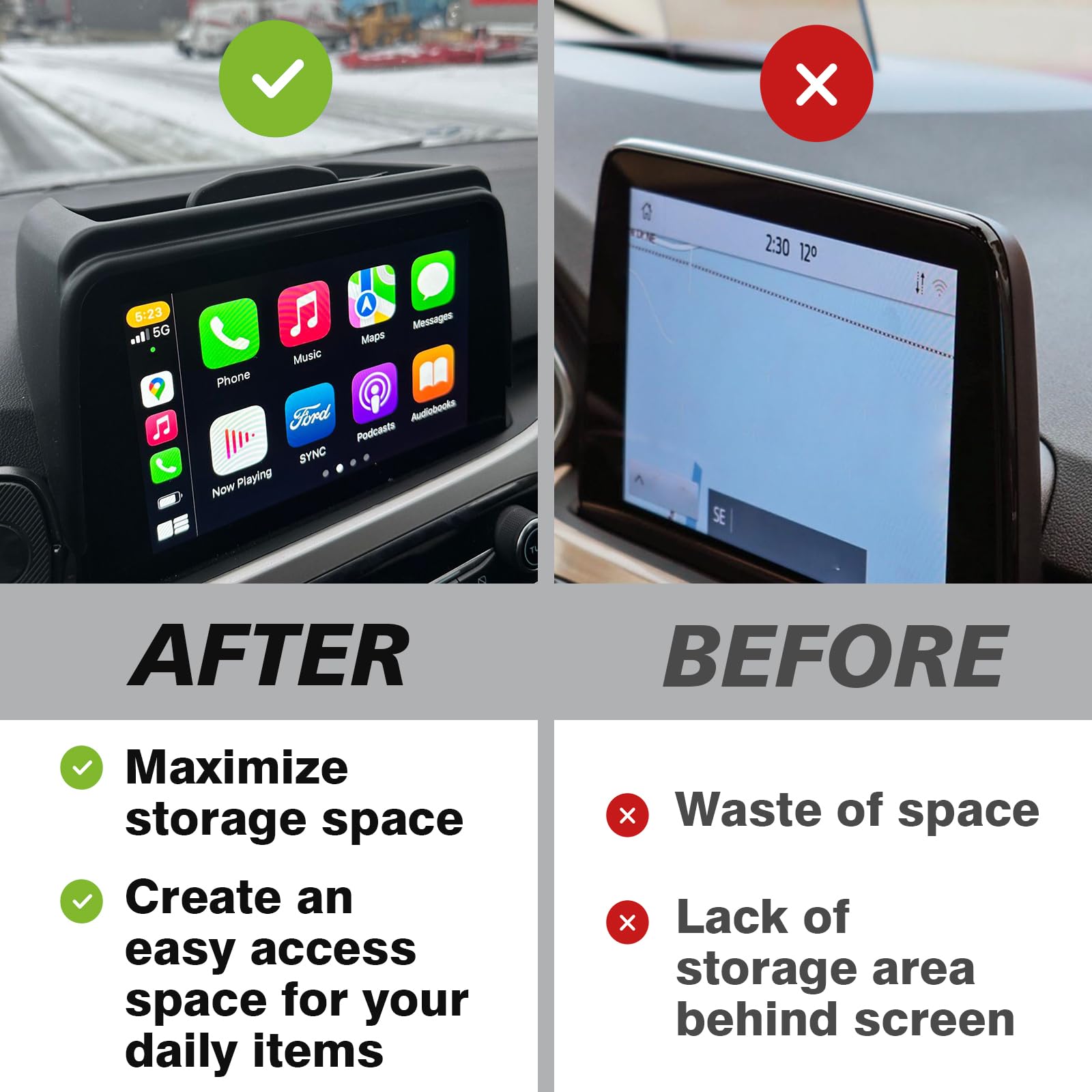 Muslogy for 2020-2024 Escape Dash Storage Box Insert Behind Screen Back 8-inch Center Console Tray Organizer Compatible with For