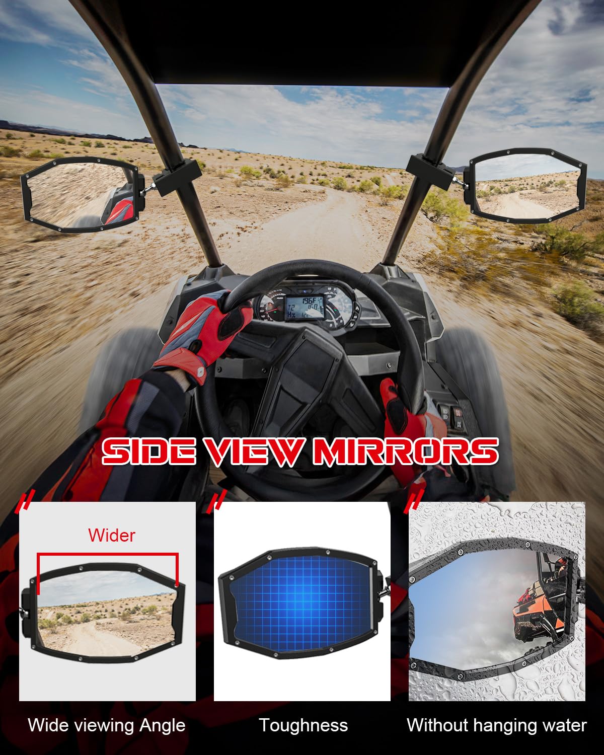 Braveway Side View Mirrors With Turn Signal + Work Lights Flood Beam For Atv Utv 1.75'-2', Compatible With Pioneer Polaris Rzr Side By Side Can Am X3 Kawasaki Teryx Mule Yamaha Rhino Wolverine