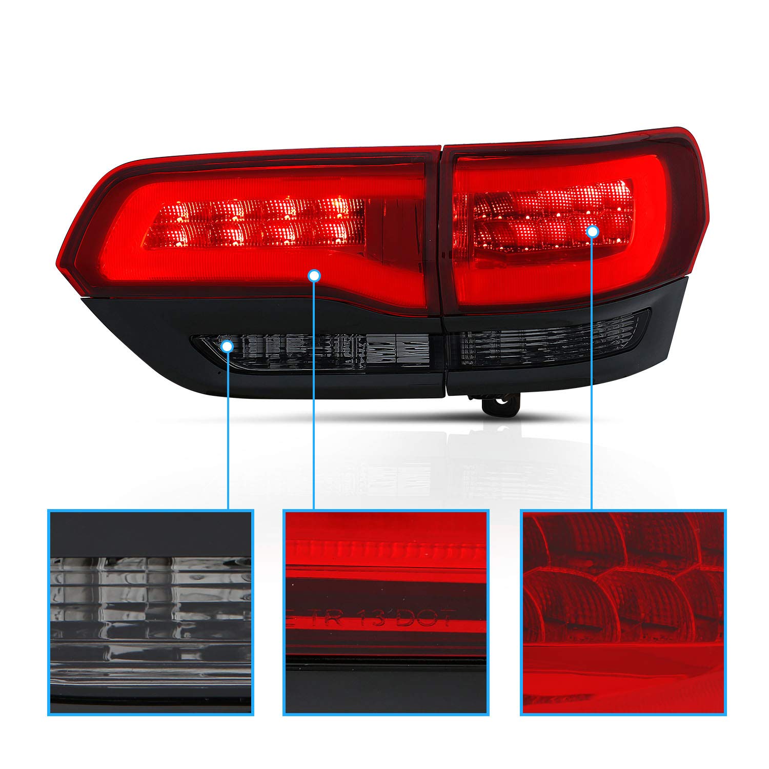 Amerilite Red/Smoke/Black Led Bar Led Brake Turn Signal Tail Lights Set For 2014-2017 Jeep Grand Cherokee (4 Pcs) - Passenger And Driver Side