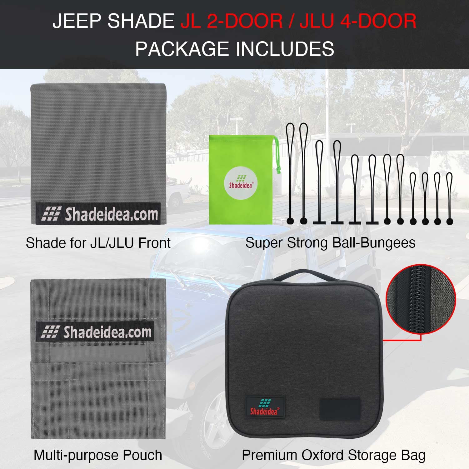 Shadeidea Sun Shade Top For Jeep Wrangler Jl (2018-2023) Unlimited 2 Door And 4 Door Front-Gray Mesh Screen Sunshade Jlu Sahara