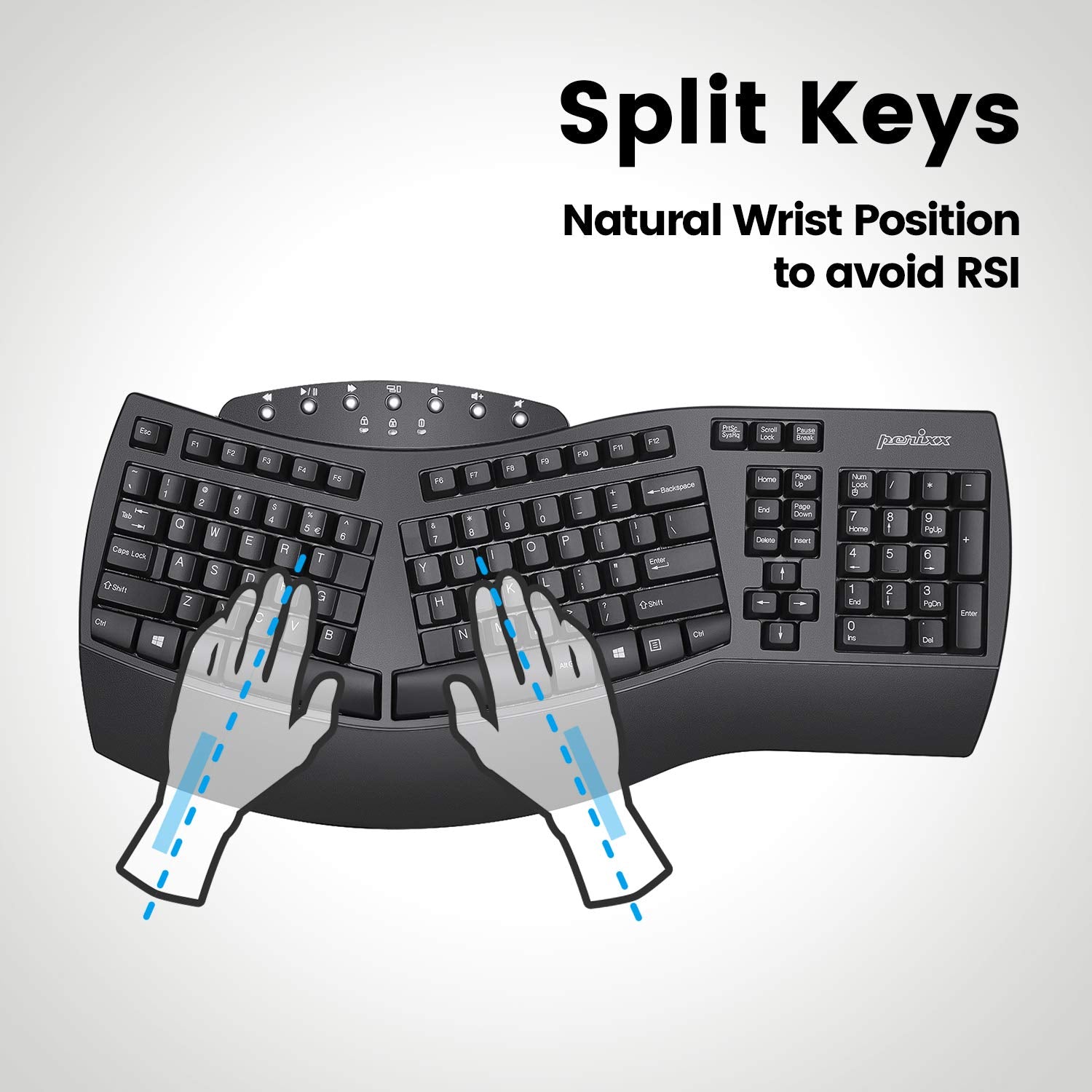 Perixx Periboard-612B Wireless Ergonomic Split Keyboard With Dual Mode 2.4G And Bluetooth Feature, Compatible With Windows 10 An