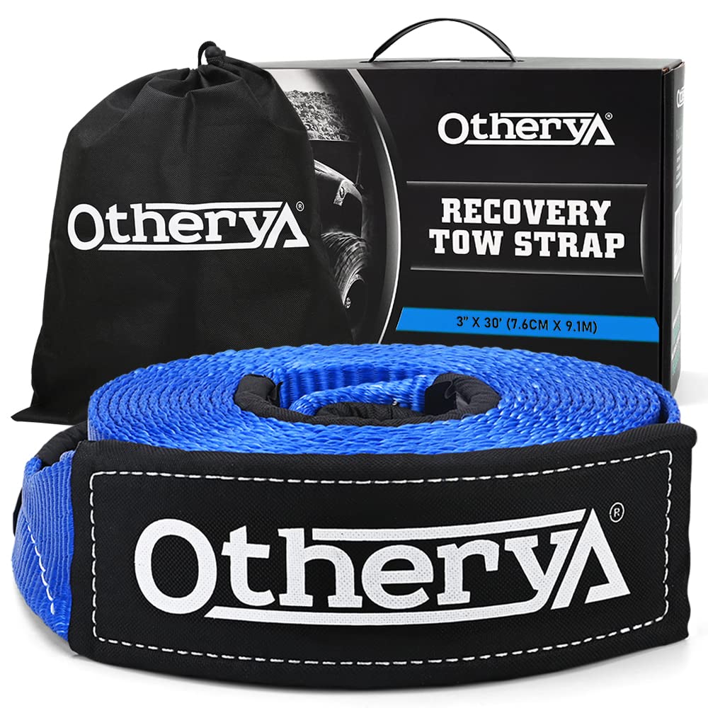 Recovery Tow Strap 3'' X 30 Ft - Lab Tested 30,000Lb Break Strength - Heavy Duty Draw String Bag Included - Triple Reinforced Pr