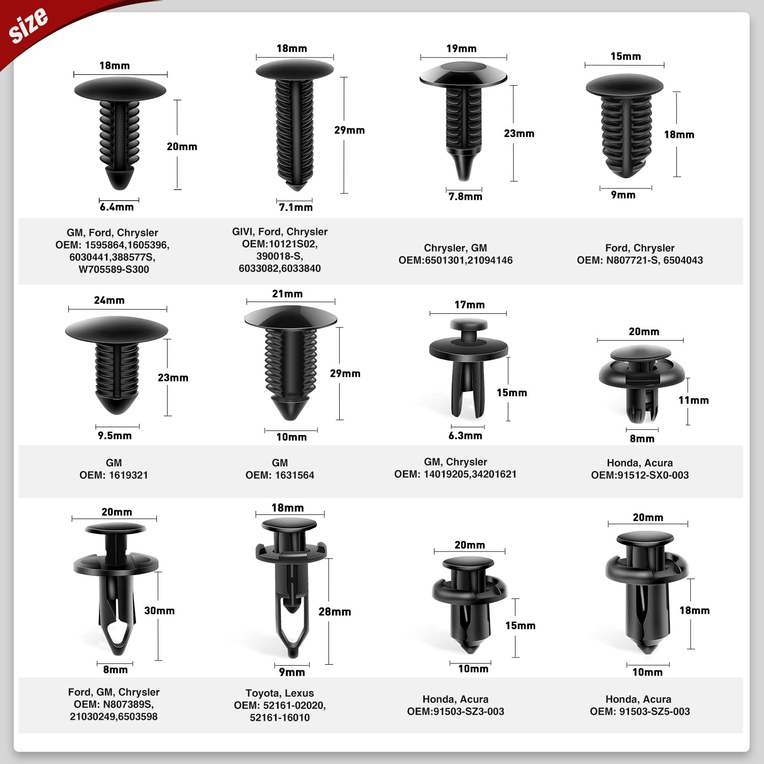 Nilight 700Pcs Car Push Retainer Clips & Auto Fasteners Assortment -30 Most Popular Sizes Nylon Bumper Fender Rivets With 10 Cab