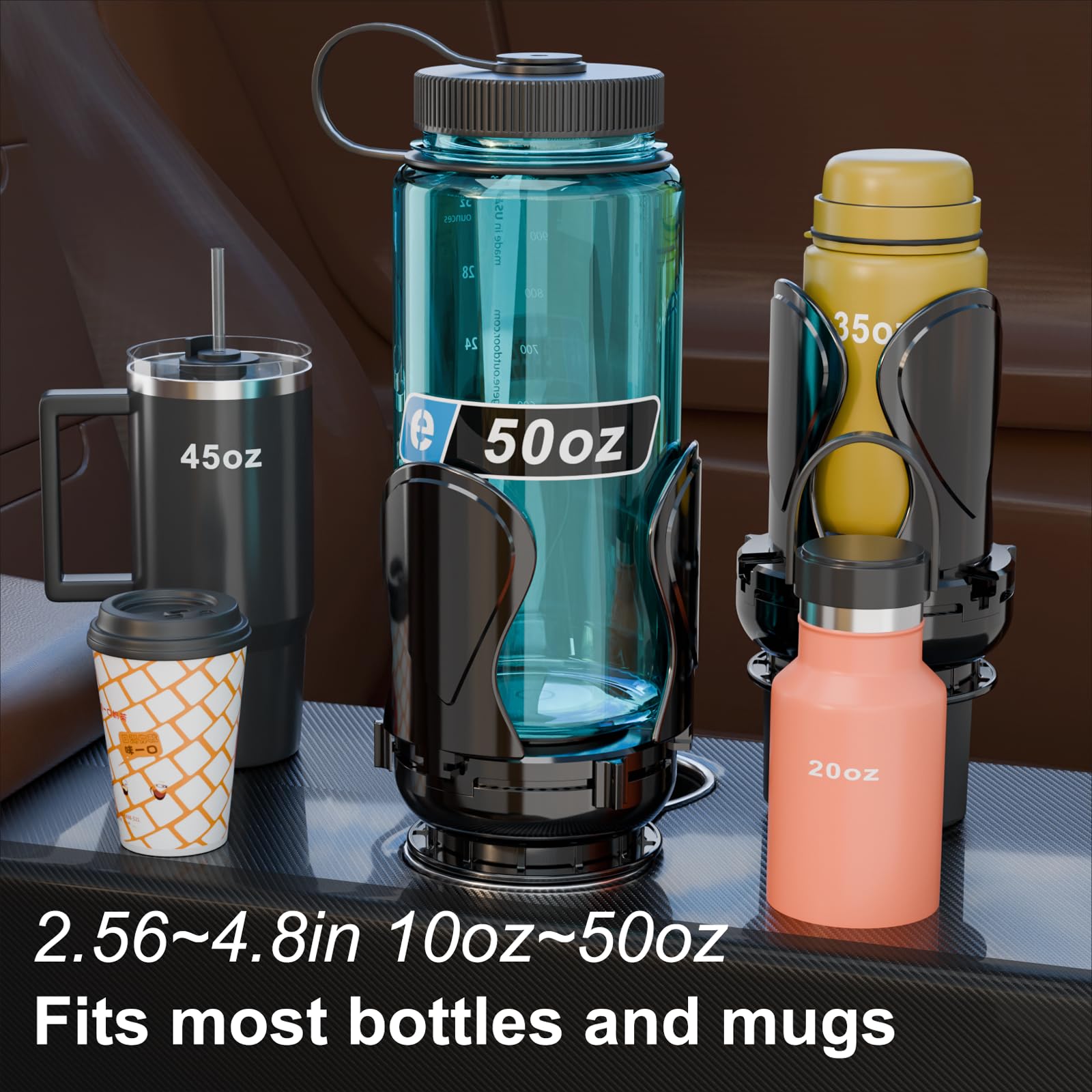 2Pack Car Cup Holder Expander, Cup Holder Extender Adapter With Expandable Arm And Adjustable Base, Compatible With Yeti Rambler