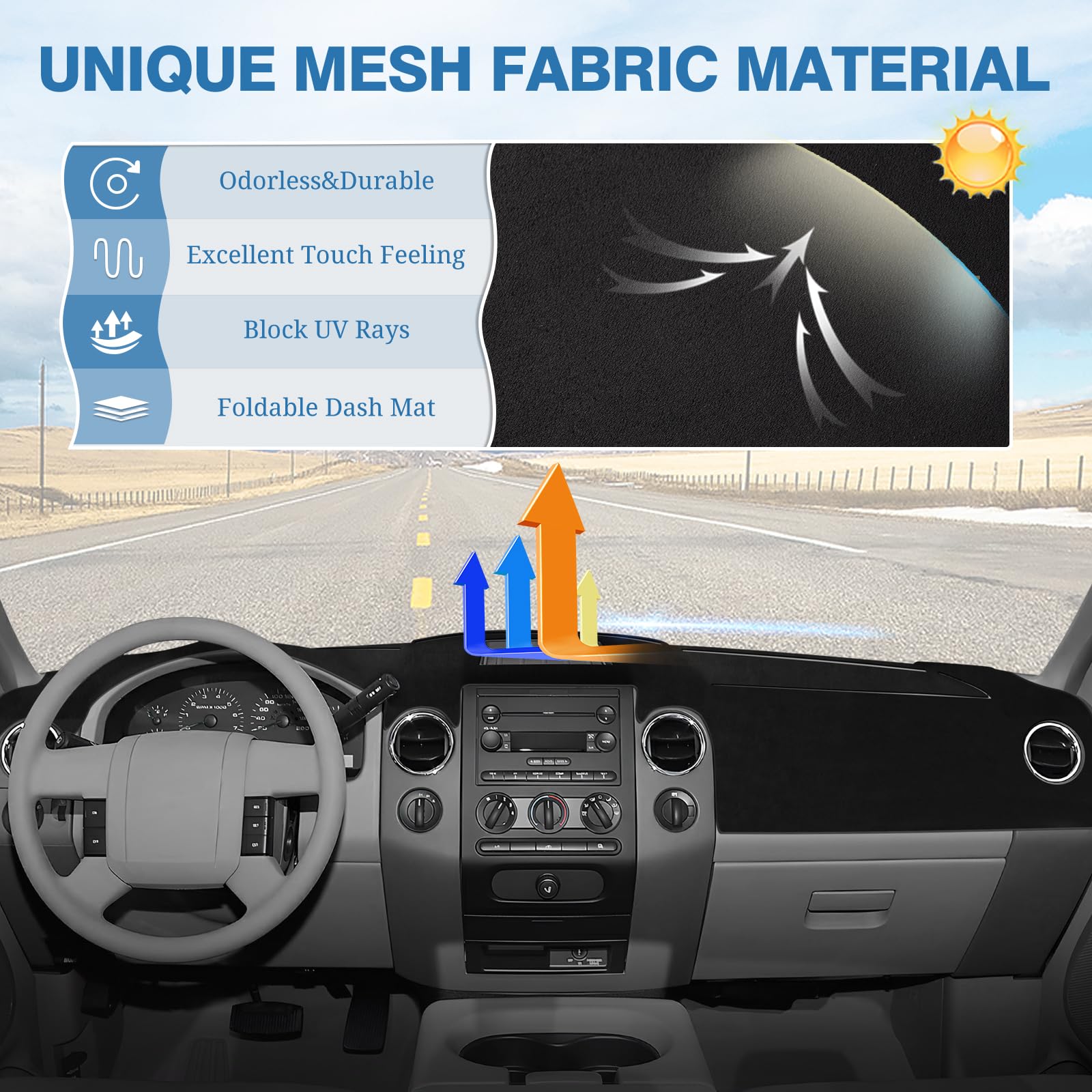 FIILINES Dash Cover for Ford F-150 F150 2004-2008, Dash Mat f150 Dashboard Cover Accessories Suede Mat Sunshade Anti-Slip Pad Ca