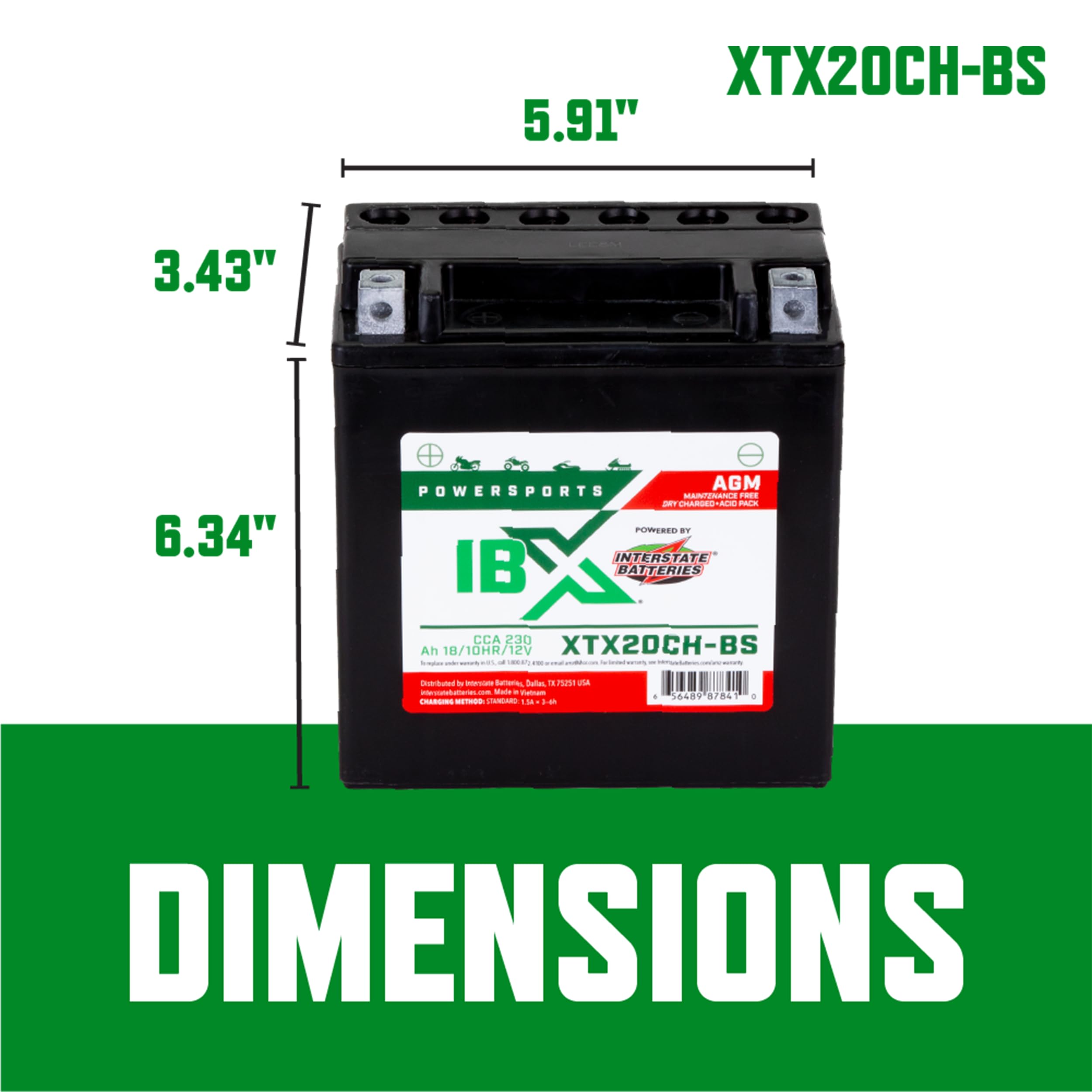 Interstate Batteries Ytx20Ch-Bs 12V 18Ah Powersports Battery 230Cca Agm Rechargeable Replacement For Motorcycles, Atvs, Scooters
