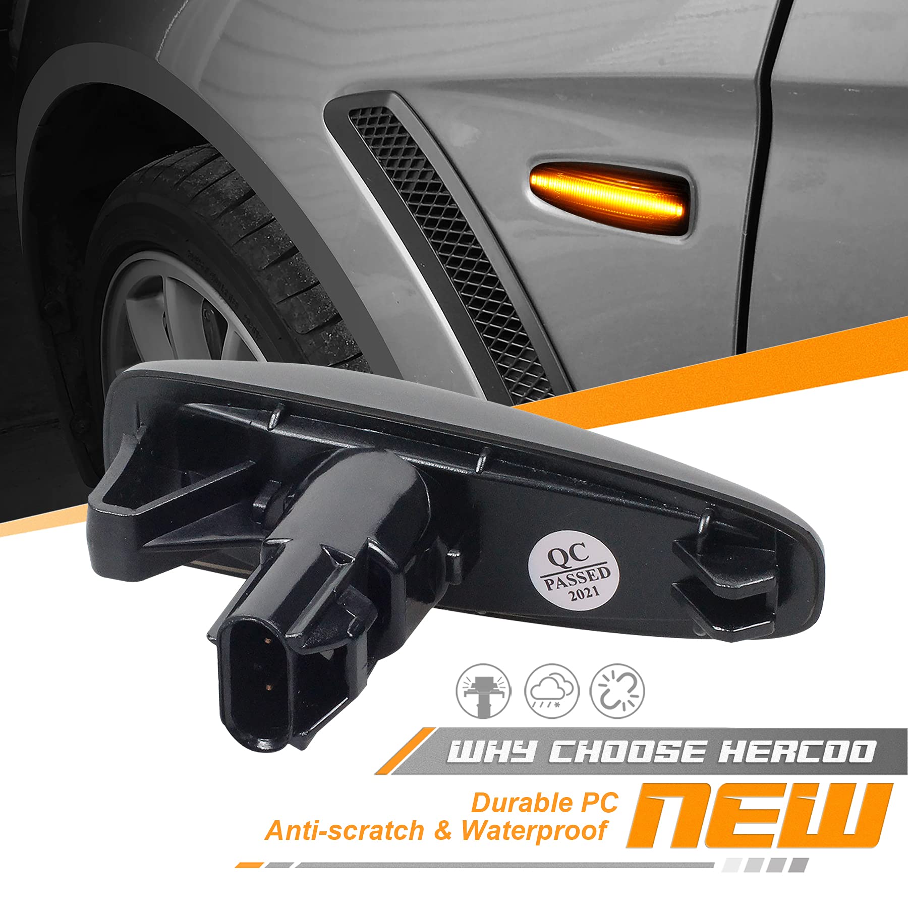 Hercoo Sequential Blink Amber Led Side Marker Light Assembly Compatible With Mitsubishi Lancer Outlander 2008-2013 Turn Signal L