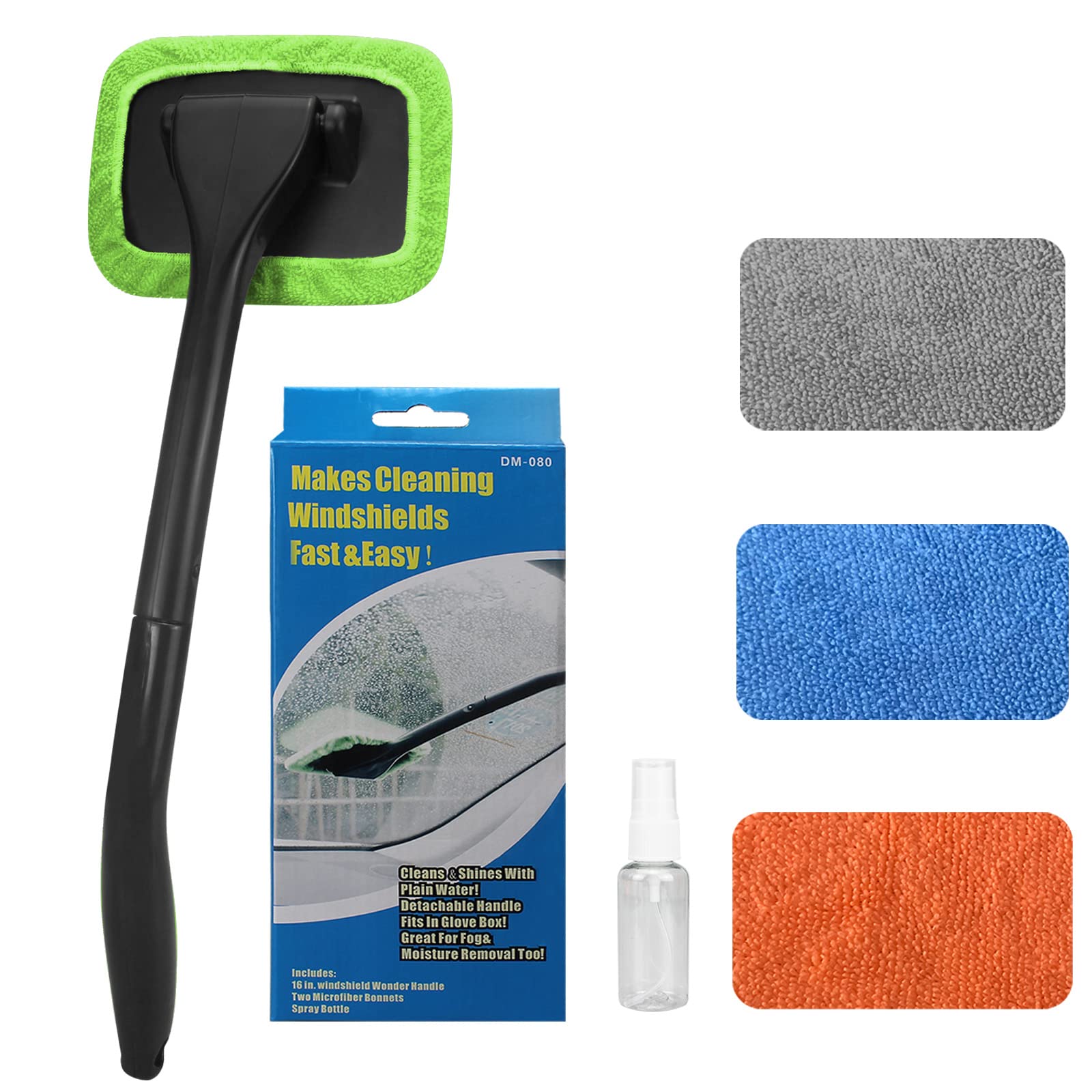 Sosickwithit Car Windshield Cleaning Tool, Windshield Cleaner With 4 Washable And Reusable Microfiber Pads And Extendable Handle