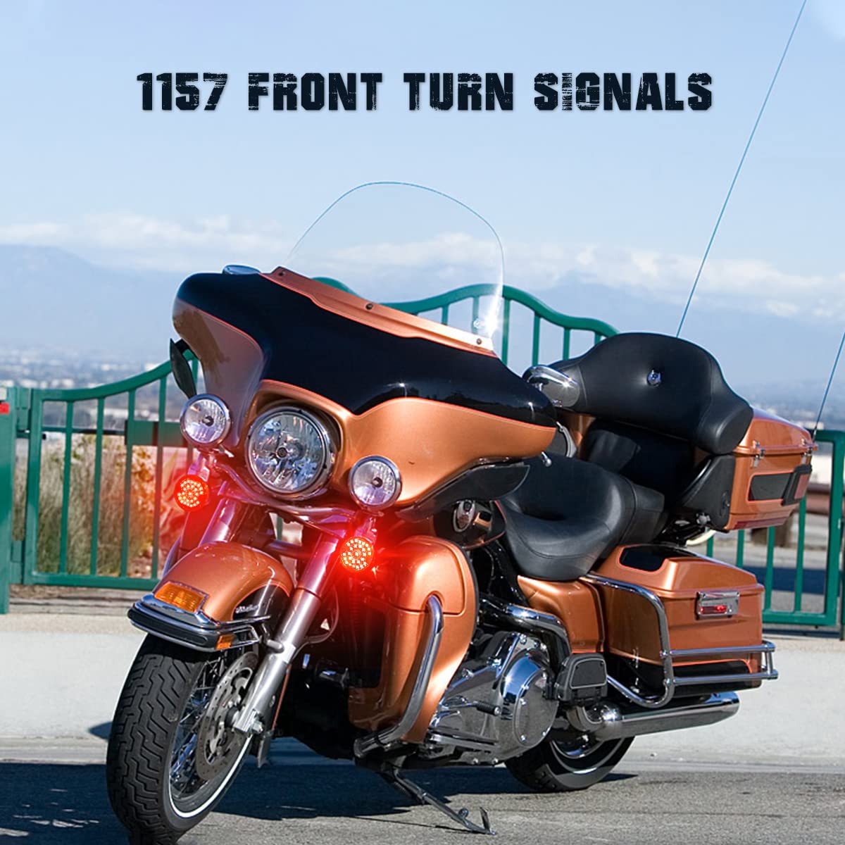 3-1/4 Inch Led Turn Signal Kit 1157 Double Base Dark Red/Bright Red Front Turn Signal + 1156 Single Connector Red Rear Signal Li