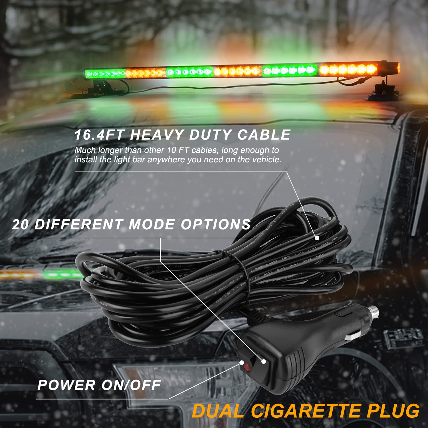 Aspl 38.5 78 Led Strobe Light Bar Double Side Flashing High Intensity Emergency Warning Flash Strobe Light With Magnetic Base For Safety Construction Vehicles Tow Trucks Pickup (Amber/Green)