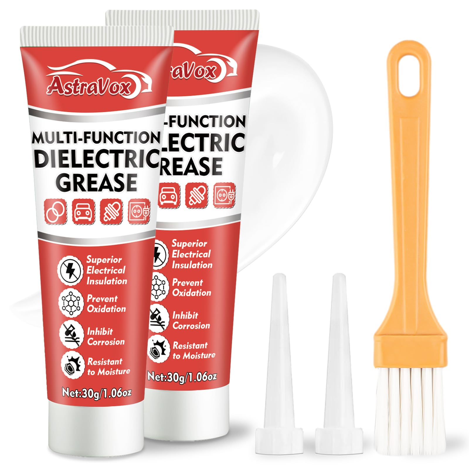AstraVox Silicone Dielectric Grease for Electrical Connectors Automotive, Spark Plug Grease with Brush, Ideal for O Rings, Marin