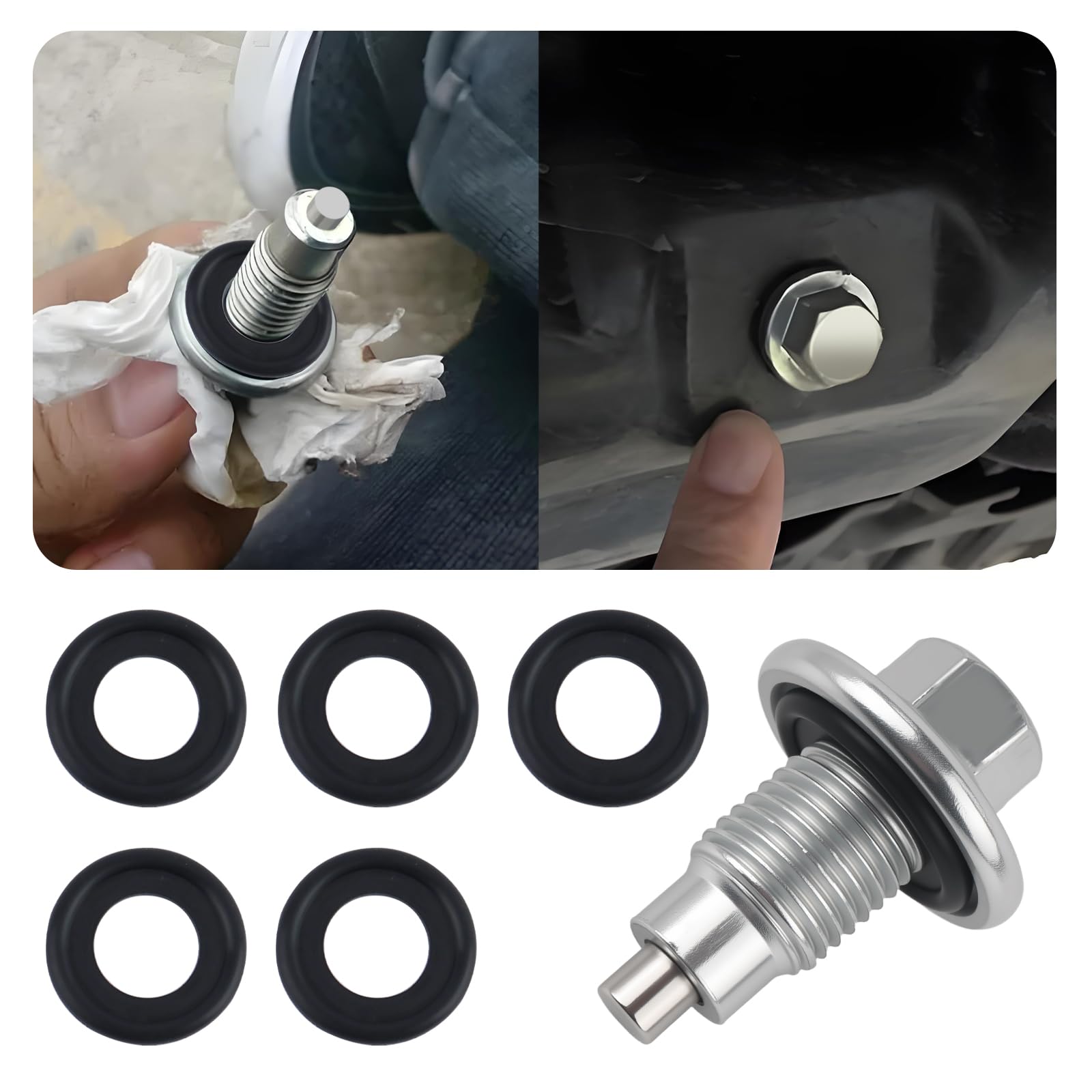 M14*1.5 Car Magnetic Oil Drain Plug with 5PCS Oil Drain Plug Gasket OEM#09247-14027,Sturdy Magnetic Oils Pan Drains Plugs Compat