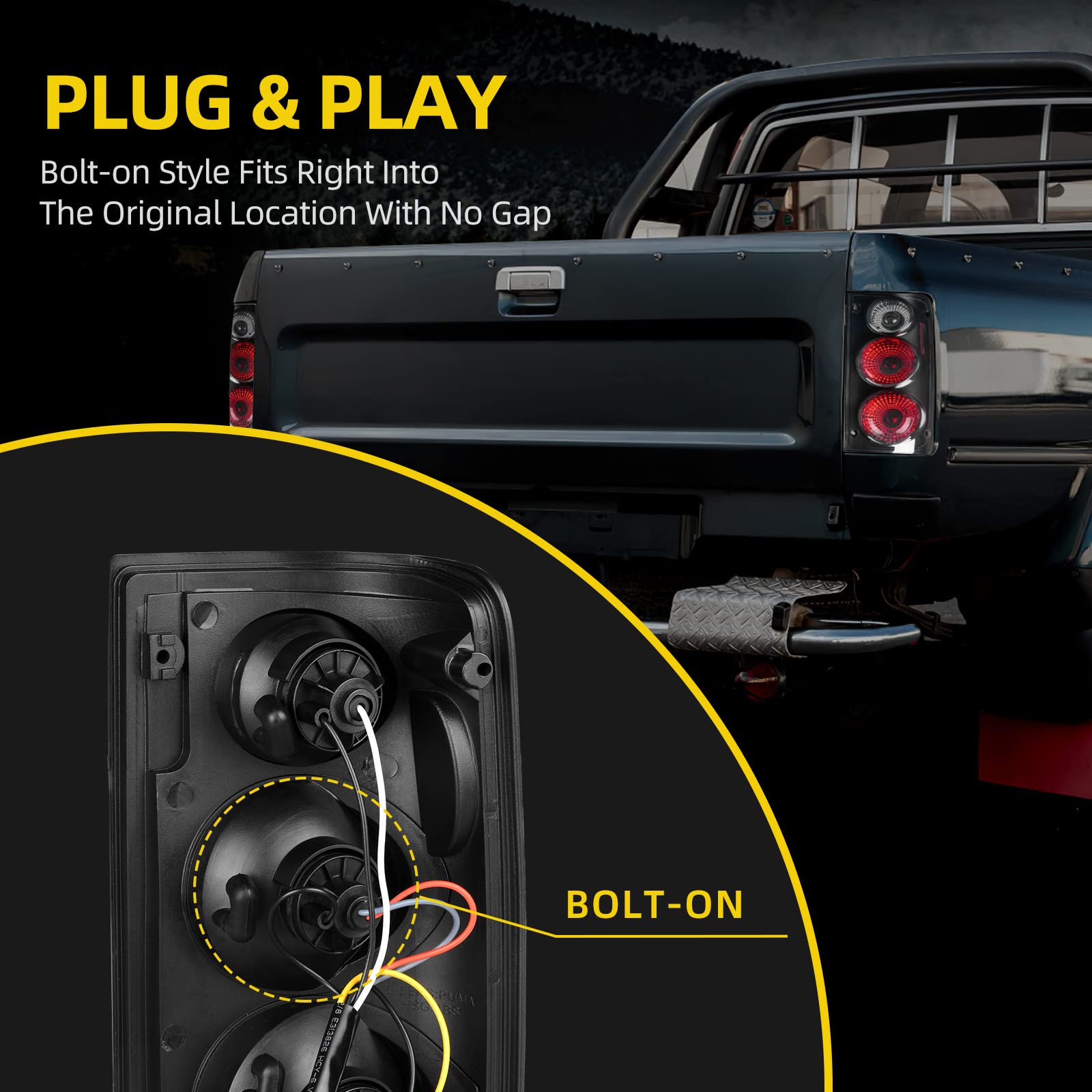 DWVO Taillight Assembly Tail Lamps Compatible with 1989 1990 1991 1992 1993 1994 1995 Pickup Truck 89-95 Rear Tail Lights Black