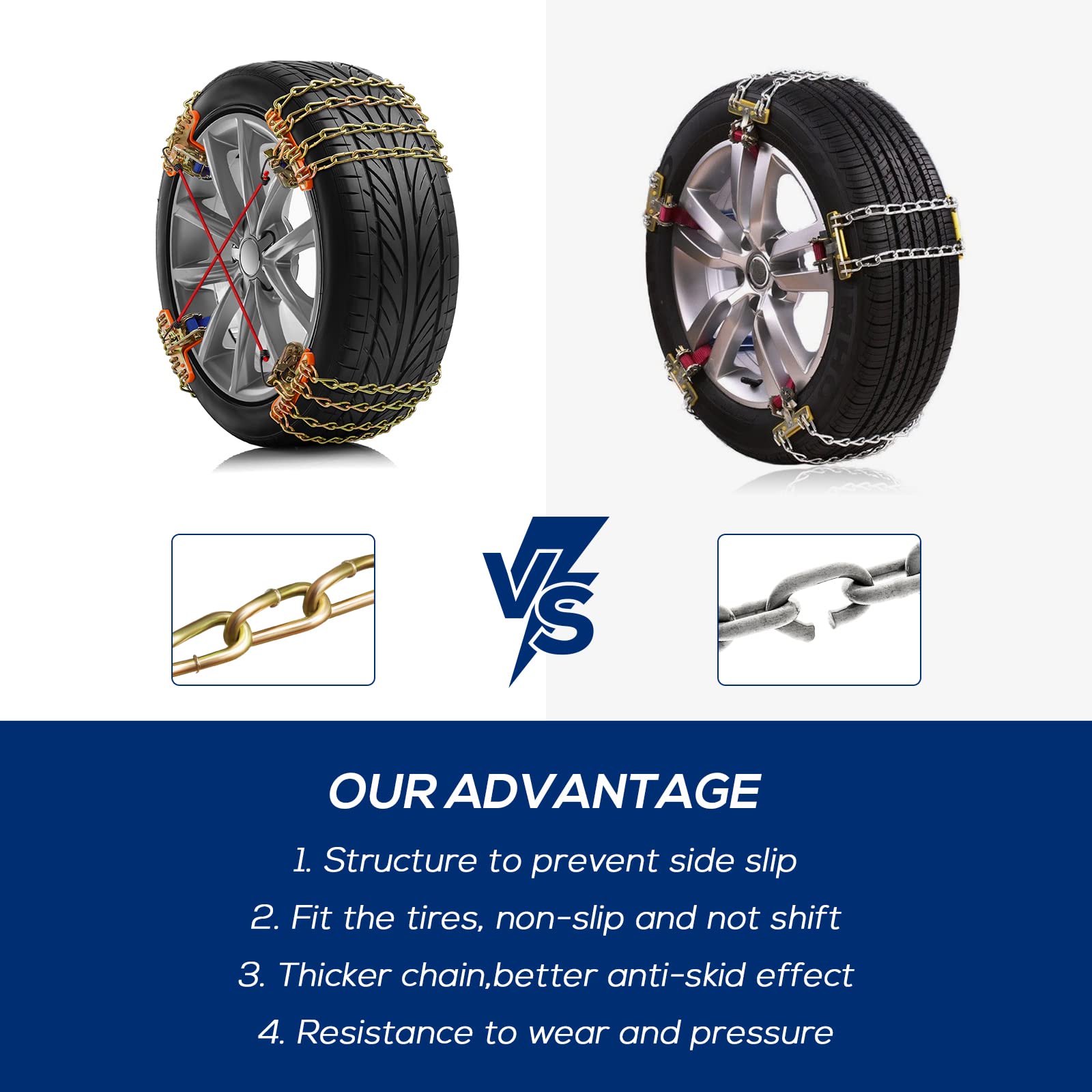 Snow Tire Chains For Car Suv Pickup Trucks, Universal Car Snow Chains, Snow Traction For Tires, Fit For Tire Width 195 205 215 2