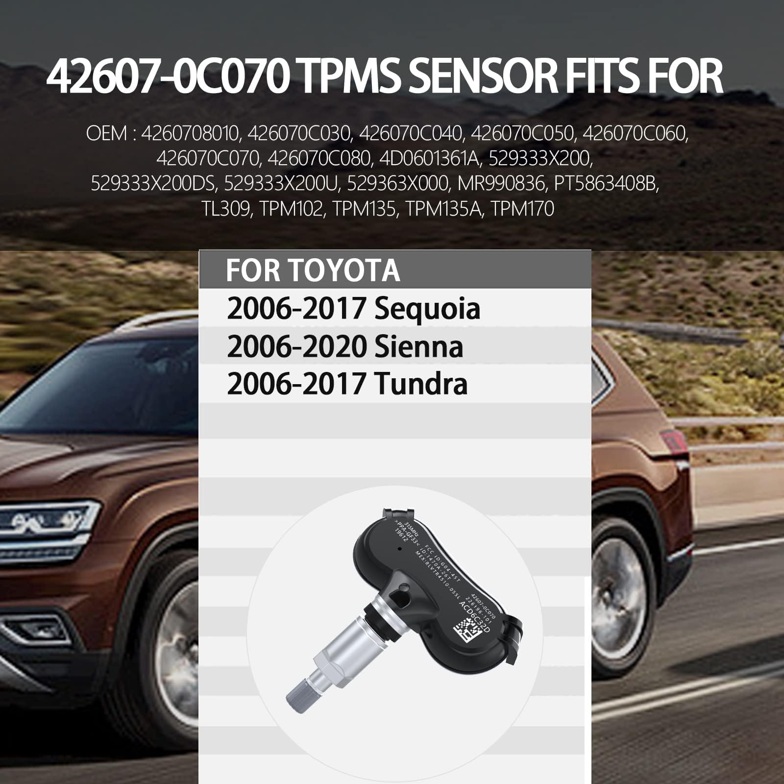 GEARMEISTER TPMS Sensor for Toyota Sequoia 2008-2017|Sienna 2007-2020|Tundra 2007-2017, Pre-Programmed Tire Pressure Sensors, 31
