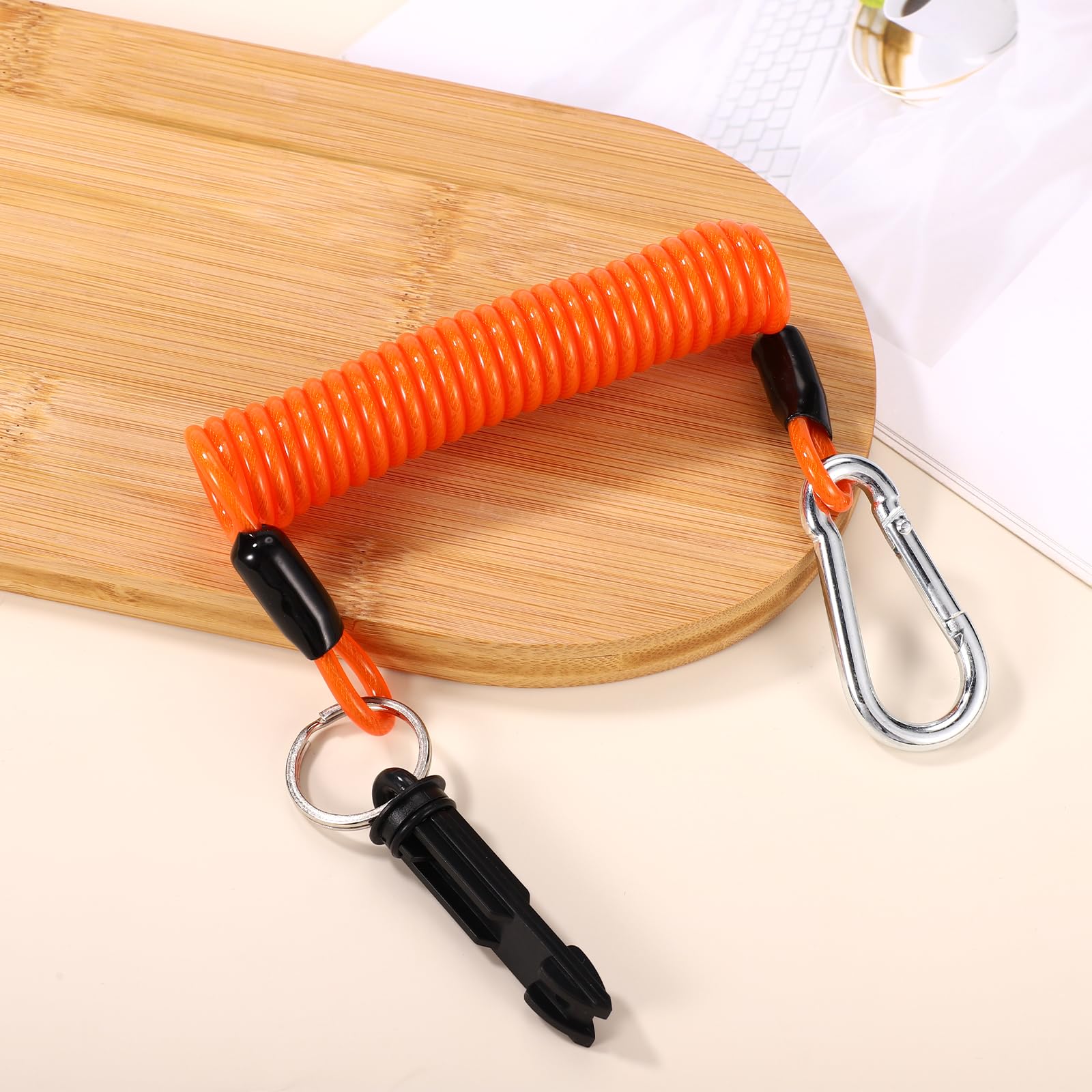 6 Ft Trailer Breakaway Cable, Heavy Duty Emergency Brake Safety Cable with Pin and Carabiner, High Elasticity Coiled Wire for RV