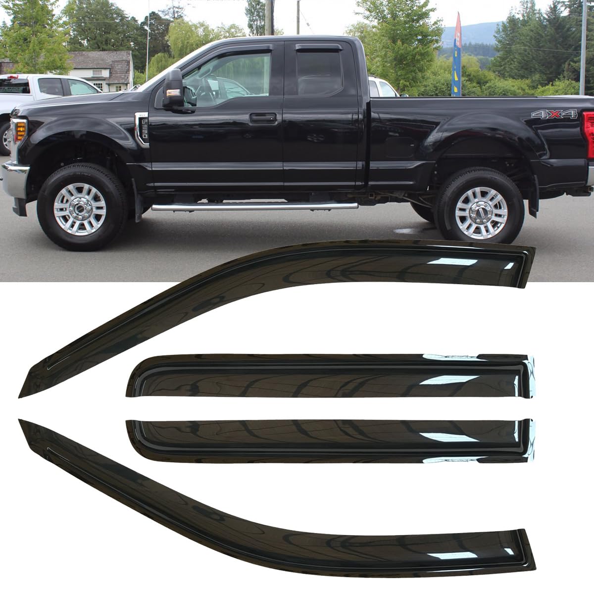 4Pcs Original Shatterproof Outside Mount Style Side Window Visor Deflector Rain Guard Vent Window Visors For 97-03 F-150 97-99 F