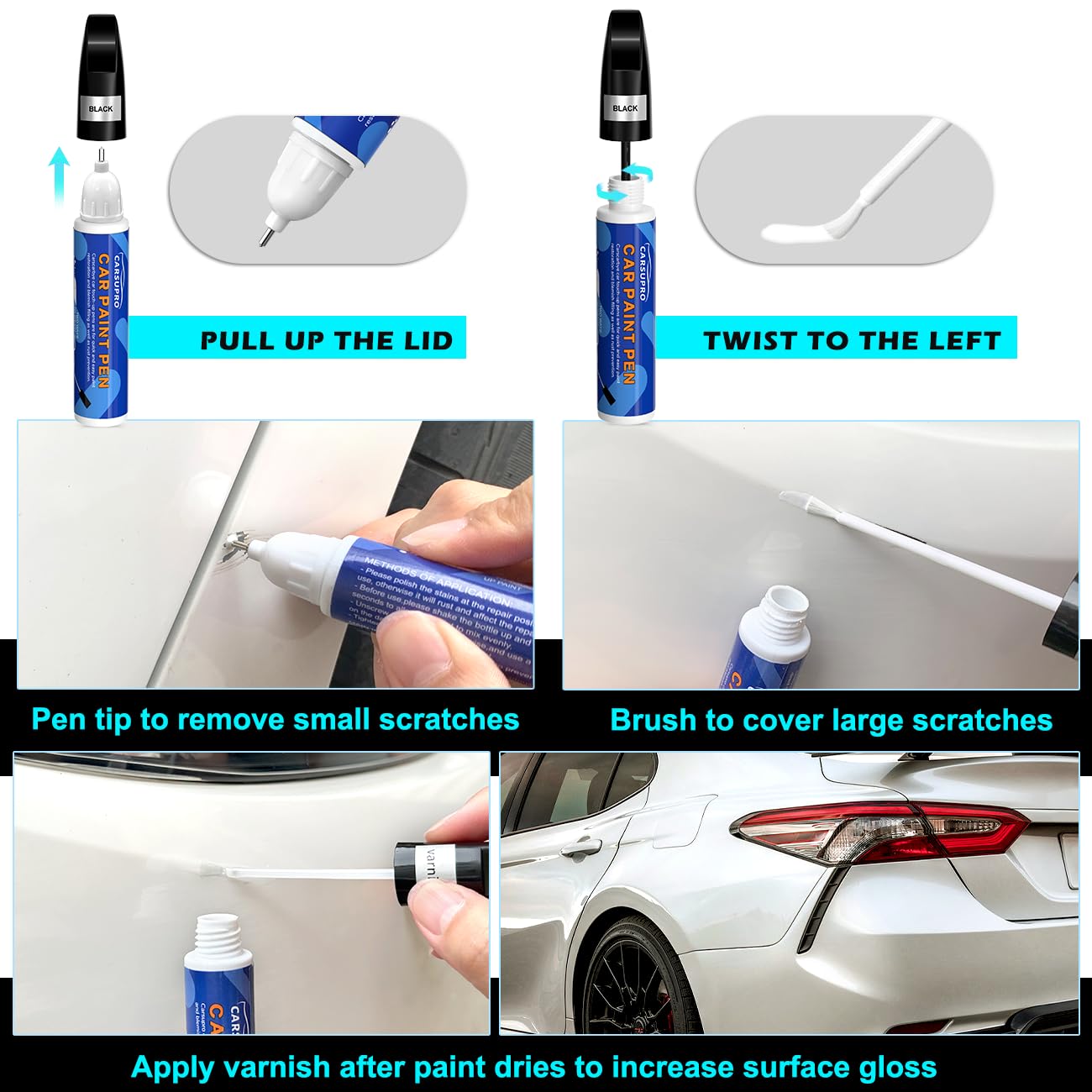 Carsupro Touch Up Paint for Cars,2-In-1 Automotive Touch up Paint, Car Paint Scratch Repair,Color Accurate Quick Fix and Conveni
