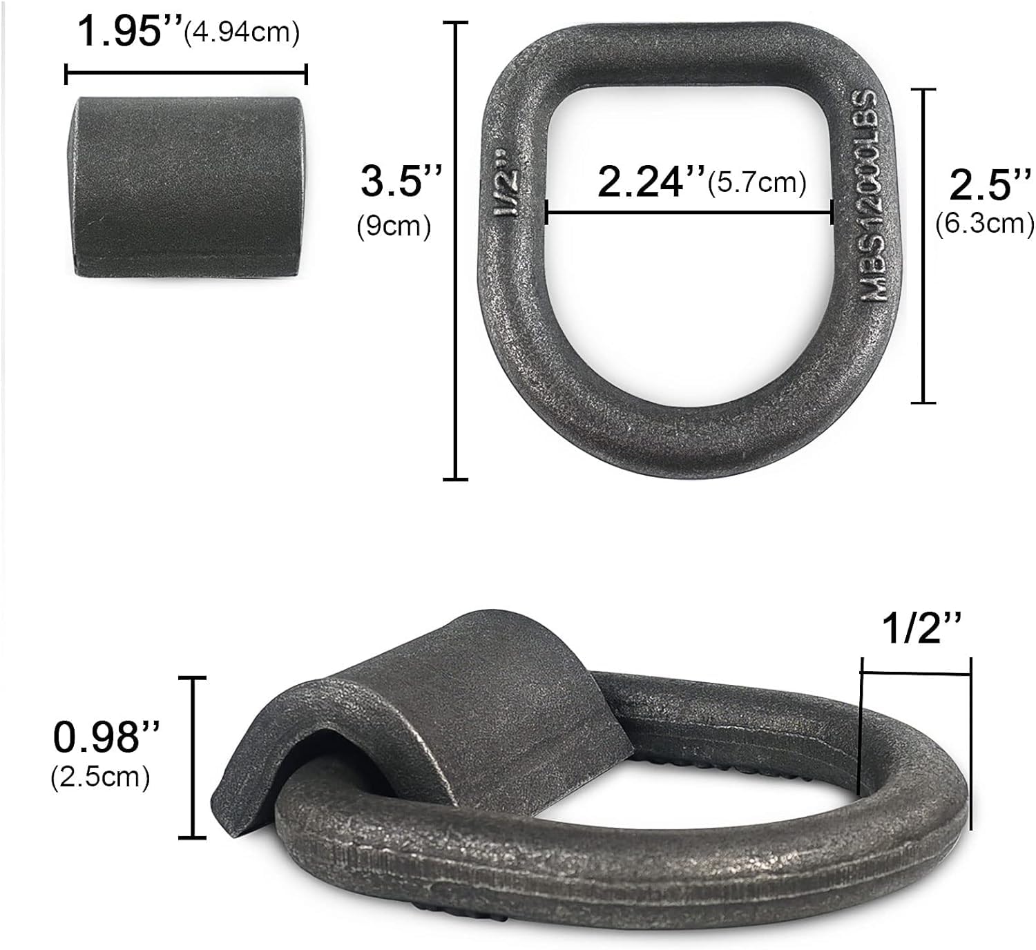 AYMMIC 1/2'' Heavy Duty Weld-On Forged D Ring with MBS:12,000 lbs, D-Ring Tie Down Anchor with Weld On Anchor Points for Trailer