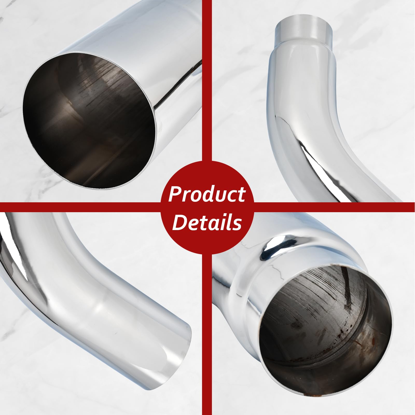 BIGREAT 5 Inch Chrome Plated Diesel Exhaust Elbow Tip,5'' Inlet 6'' Outlet Side Exit Exhaust Tip, 23'' Length Turndown Exhaust P