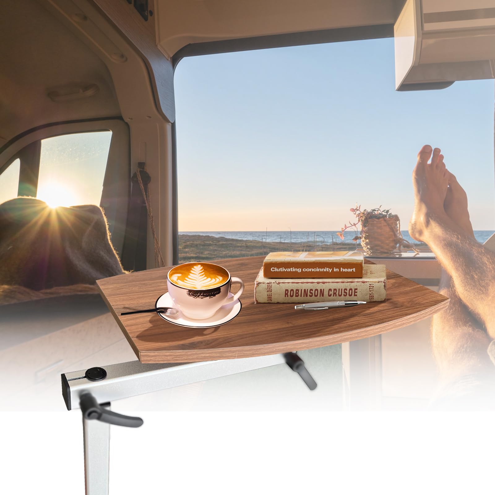 BZBMGMO Upgraded RV Table Leg Bracket with Side Folding Function with A Black Walnut Multi-layer Wood Top,with Removable and Hei