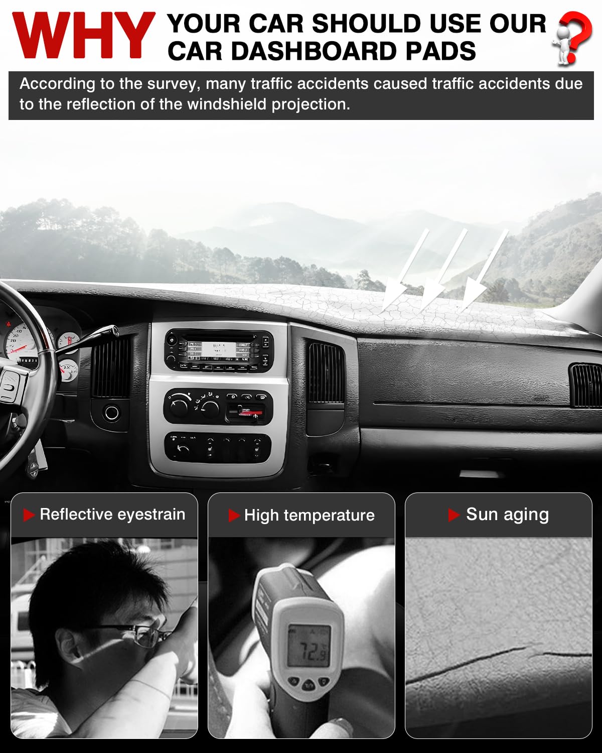 Autorder Dashboard Cover Mat For 2002-2005 Dodge Ram 1500 & 2003-2005 2500/3500 Accessories Dash Cover Flannel Dash Mat Sunshade