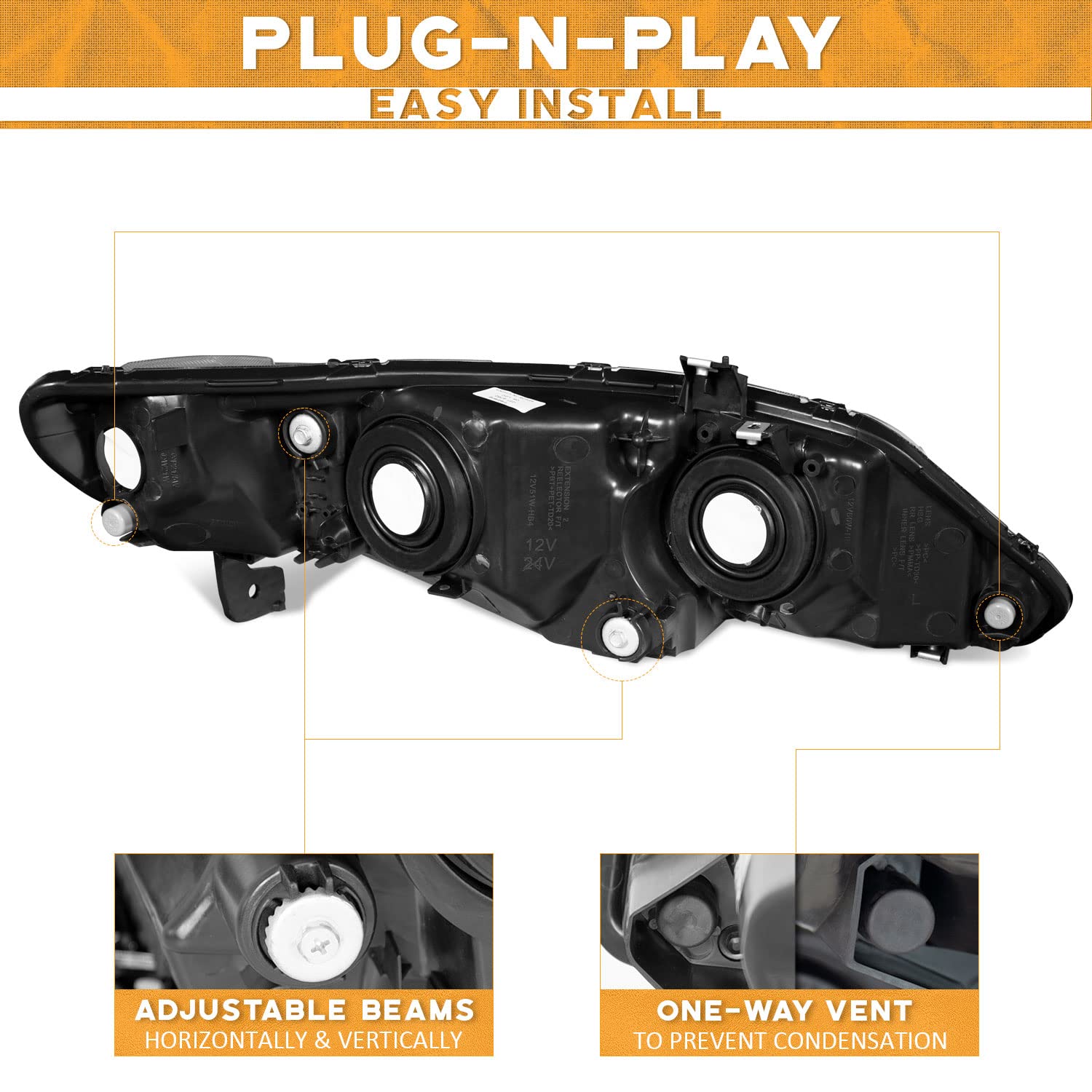 WEELMOTO For 2006-2011 Honda Civic 4-Door Headlights Assembly Replacement For 2006 2007 2008 2009 2010 2011 Honda Civic 4-Door H