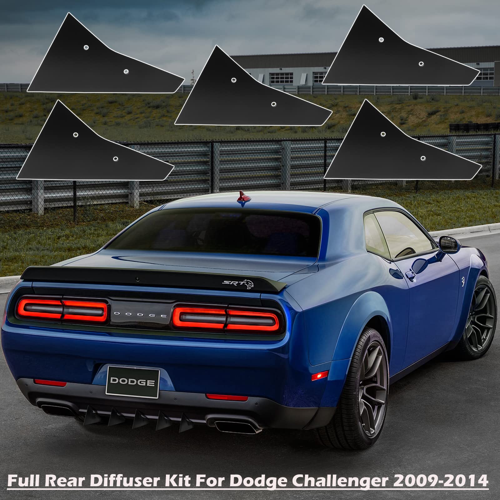 Rear Diffuser 5 Fins Set for Dodge Challenger SXT SRT RT Hellcat 2009-2014, Black Rear Bumper Lip Diffuser Shark Fins