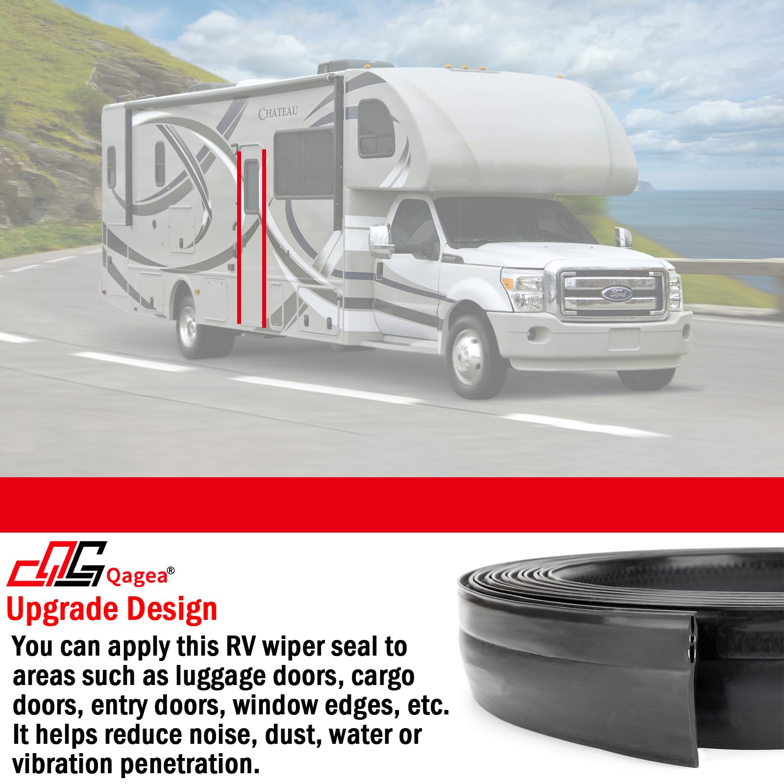 Qagea 018-546 Rv Slide Out Clip Rubber Seal Weather Stripping With 2 Wiper Is Suitable For Rv Camper Door Window Channel (35 Ft)