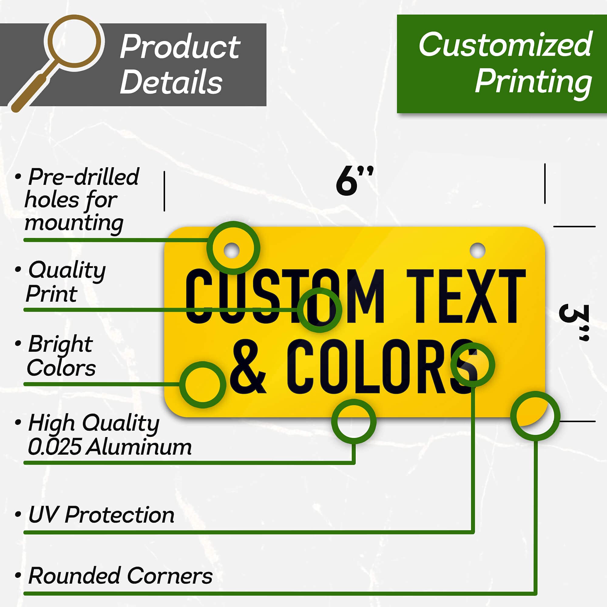 My Sign Center Mini Personalized License Plate - 3"x6" Aluminum, Multi-Color, Custom for Bikes, ATVs, Golf Carts, Key Rings