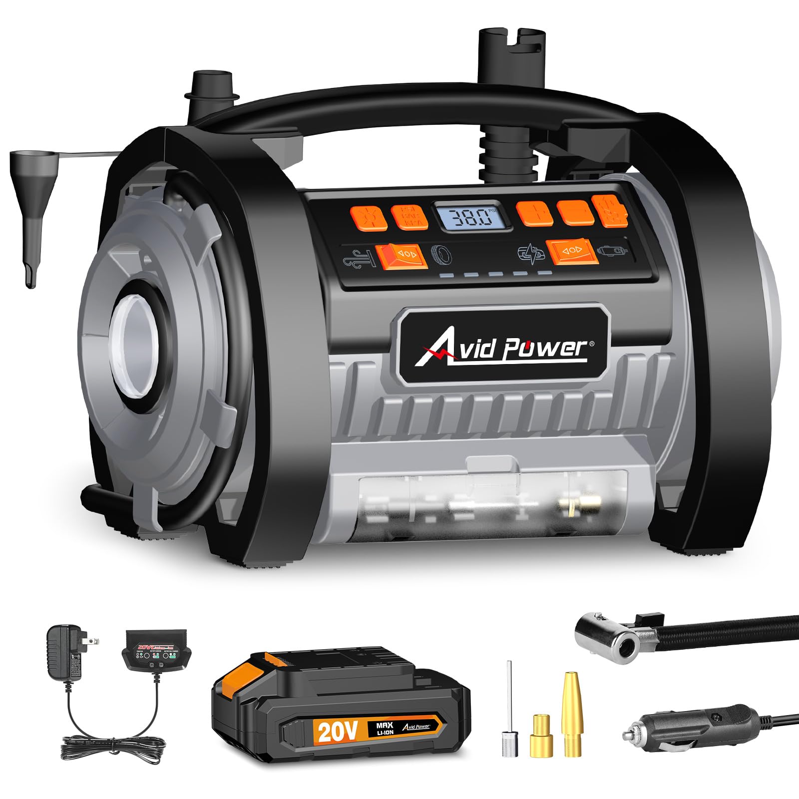 Avid Power Tire Inflator Portable Air Compressor W/ 20V 2000Mah Battery And 12V Car Adapter, For Inflation And Deflation
