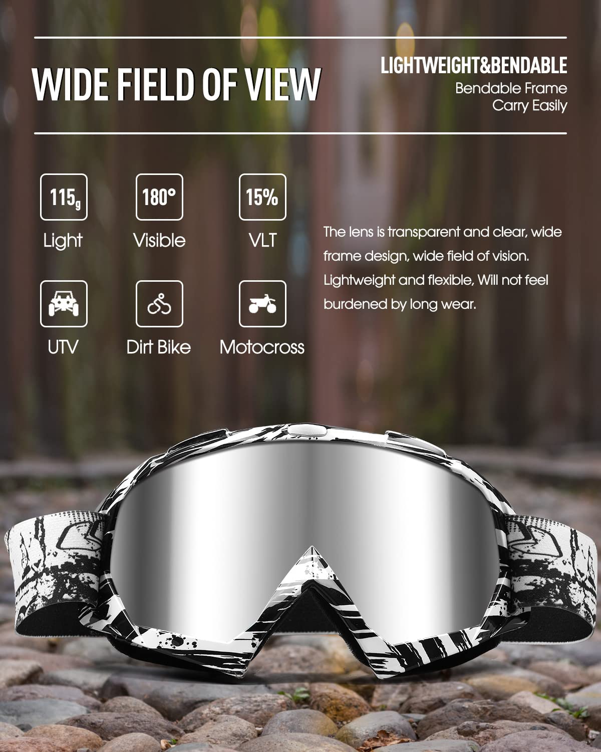 beyisi Dirt Bike Goggles Motorcycle Gear ATV Riding Motocross Dirtbike 4-Wheeler Goggles Accessories Ski Goggles Fit Over The Gl