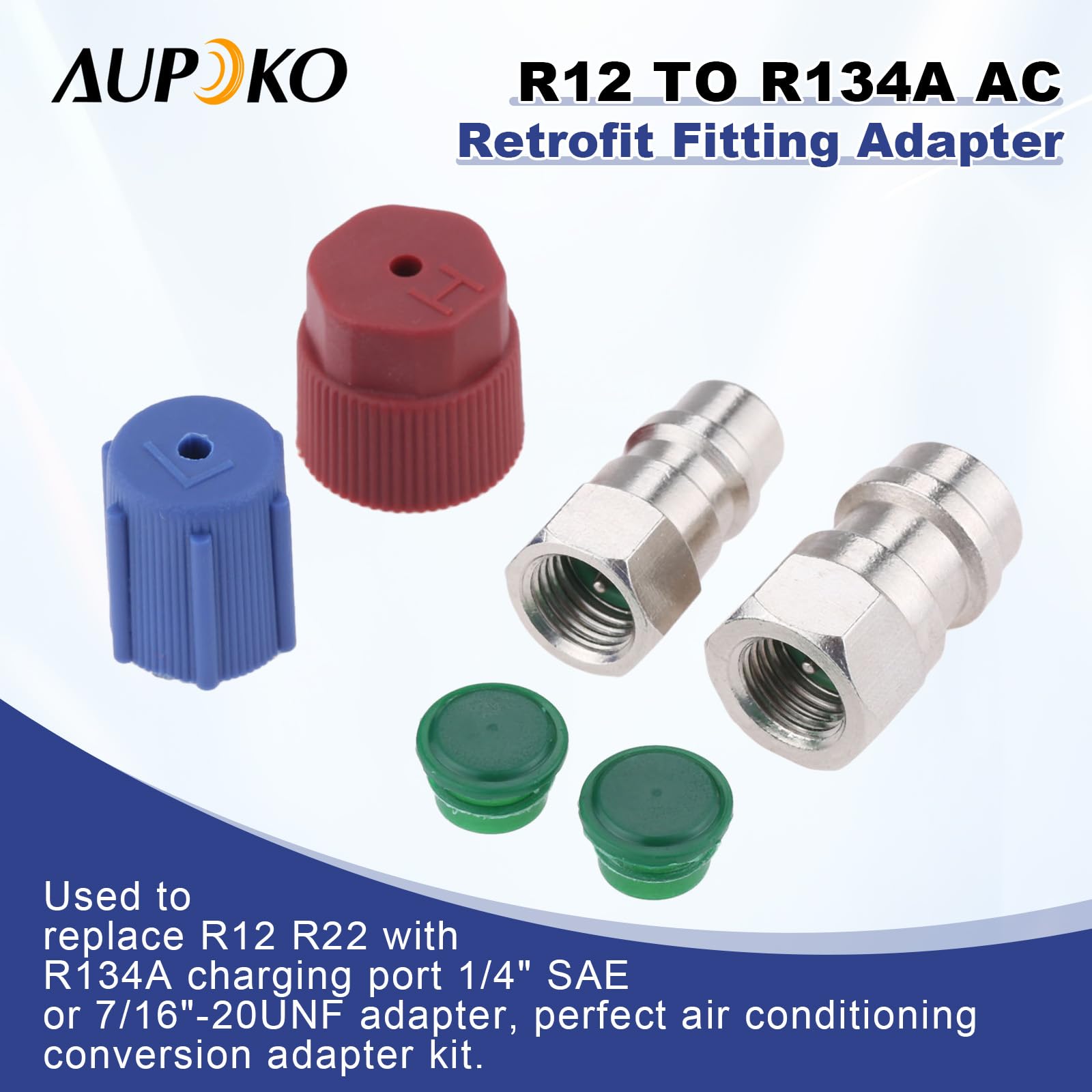 R12 To R134A Conversion Kit, Include R12 R22 To R134A High/Low Fitting Port Retrofit 1/4 Sae To 7/16''-20 Unf Conversion Adapter