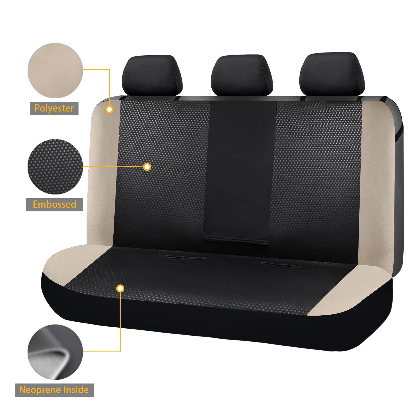 Flying Banner Rear Bench car seat Covers car seat Protectors Split 40/60 50/50 60/40 (Rear Bench-Neoprene, Beige)