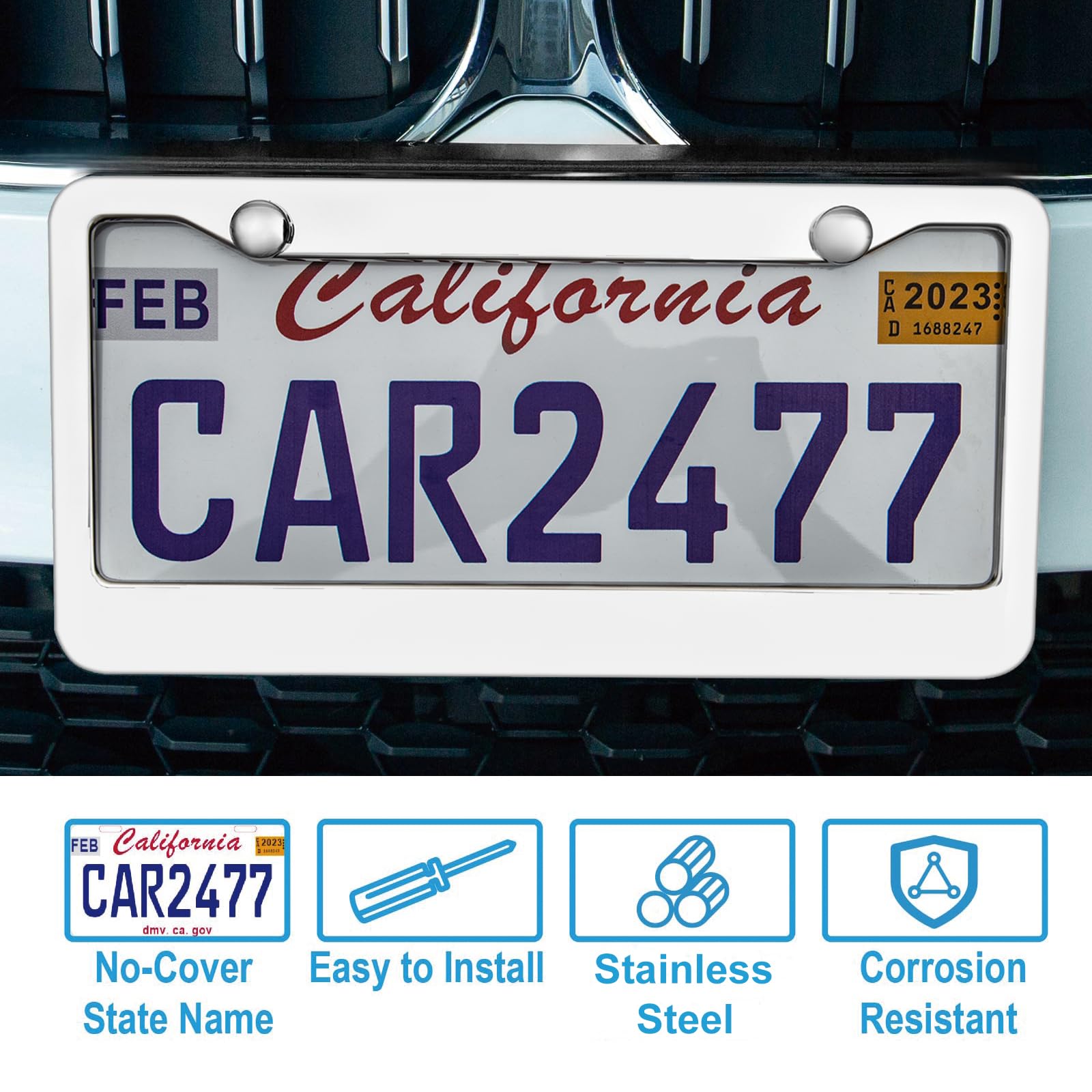 2Pcs Chrome License Plate Frame, 2 Holes Silver Stainless Steel License Plate Frames, Universal Car License Plate Holder For Man
